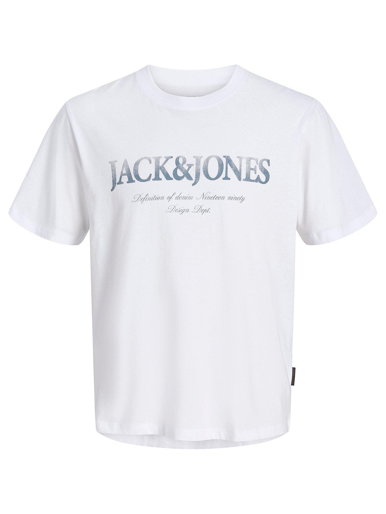 Image 1 of 2 of Jack & Jones Junior Boys Devin Daytona Printed Short Sleeve T-Shirt - White