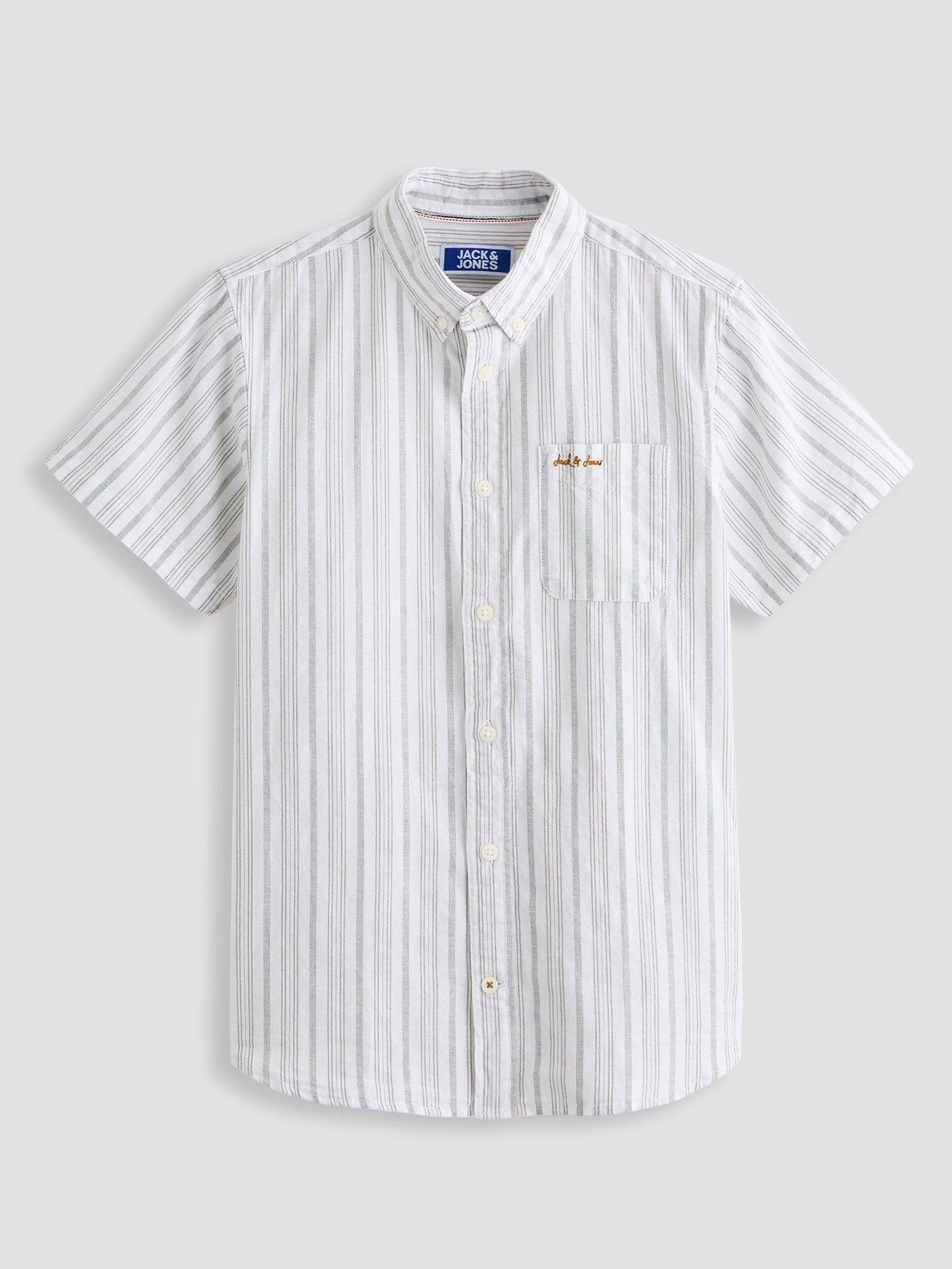 Jack & Jones Junior Boys Devin Stripe Short Sleeve Shirt - Khaki