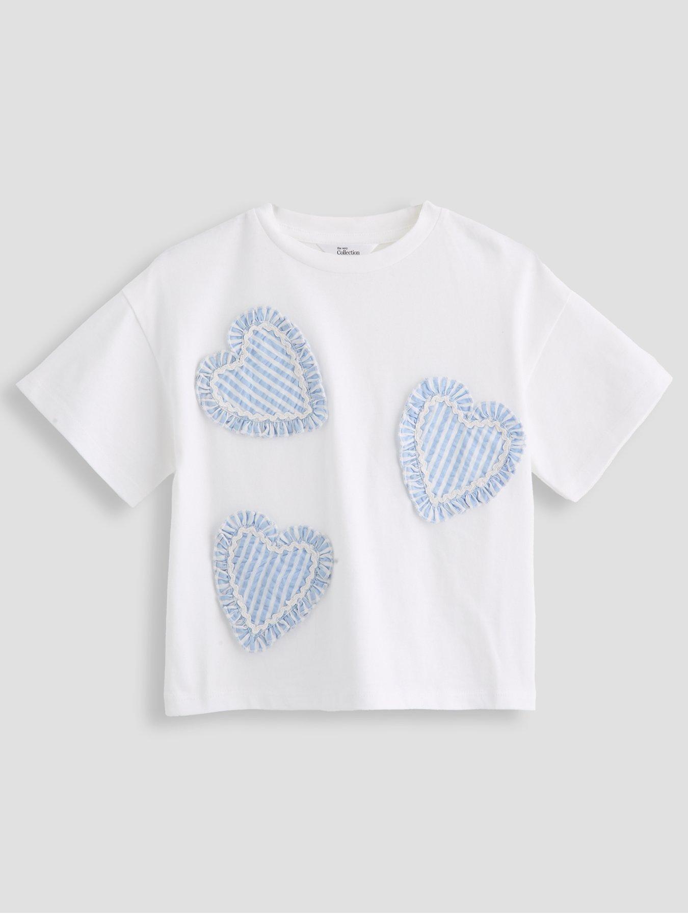 The Very Collection Girls 3D Heart Ric Rac T-Shirt - White