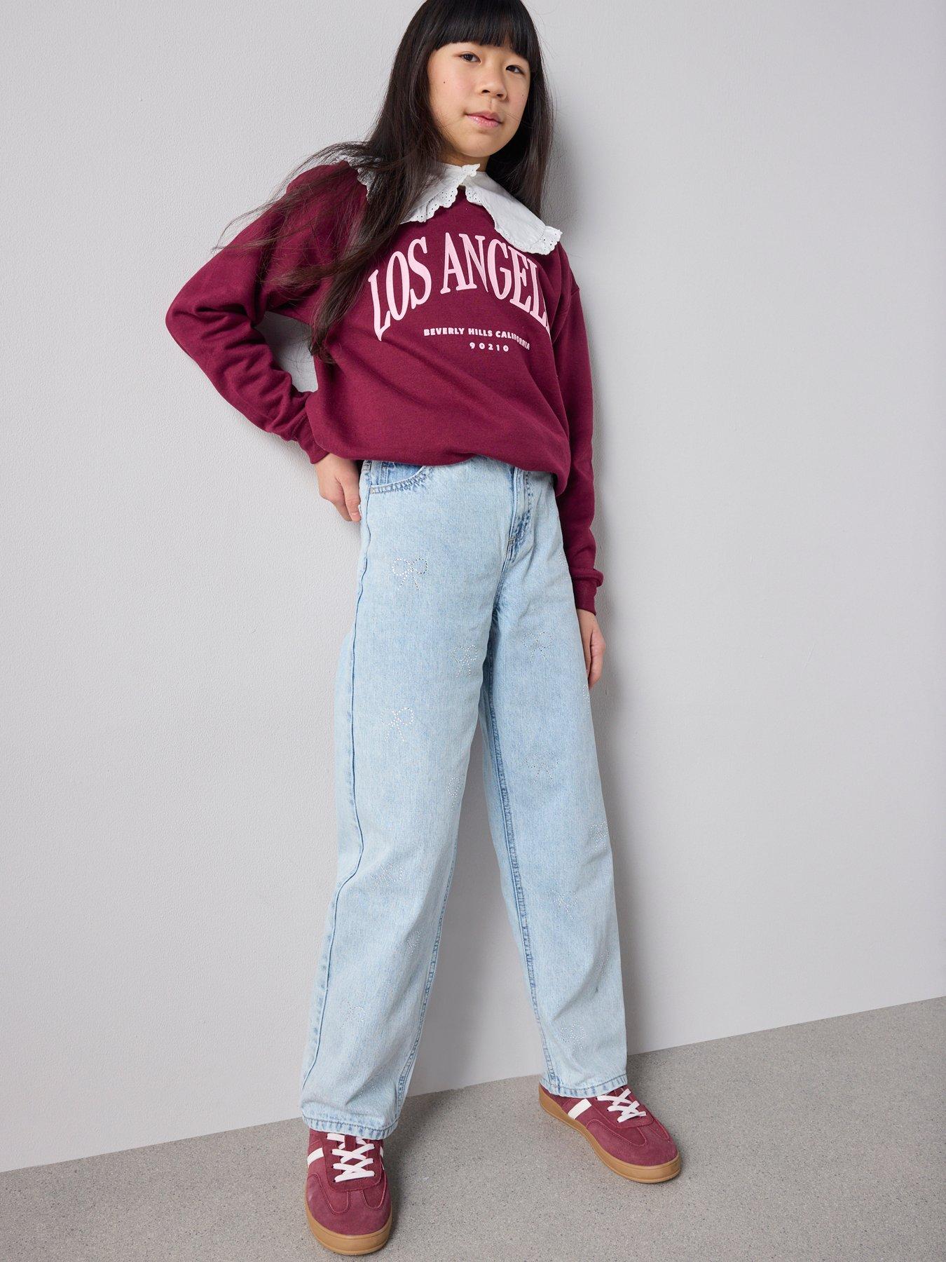 The Very Collection Girls Straight Leg Diamonte Jeans - Vintage Wash Blue