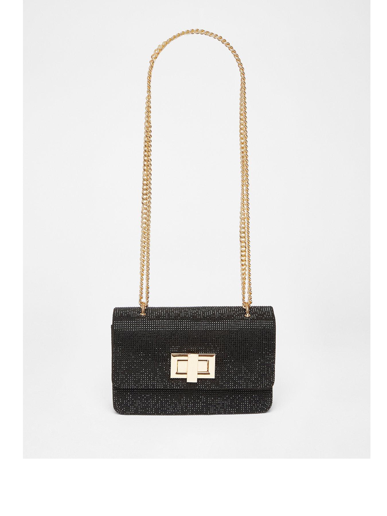 Quiz Black Diamante Crossbody Bag
