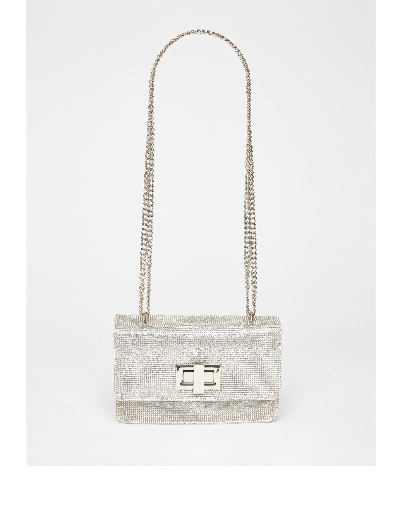 Quiz Silver Diamante Crossbody Bag