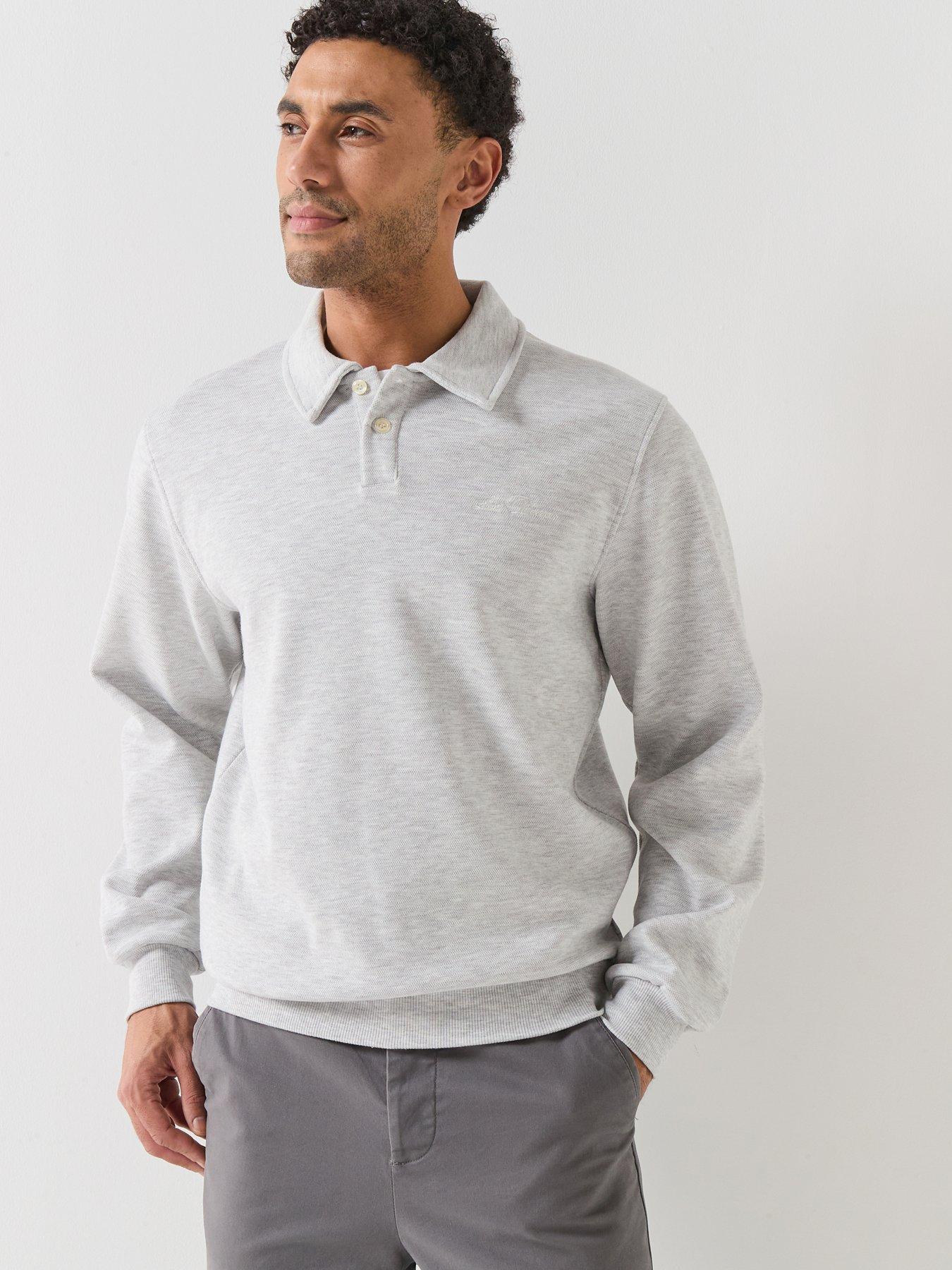 Les Deux Ben Polo Pique Rugby Long Sleeve Sweat Polo Shirt - Grey