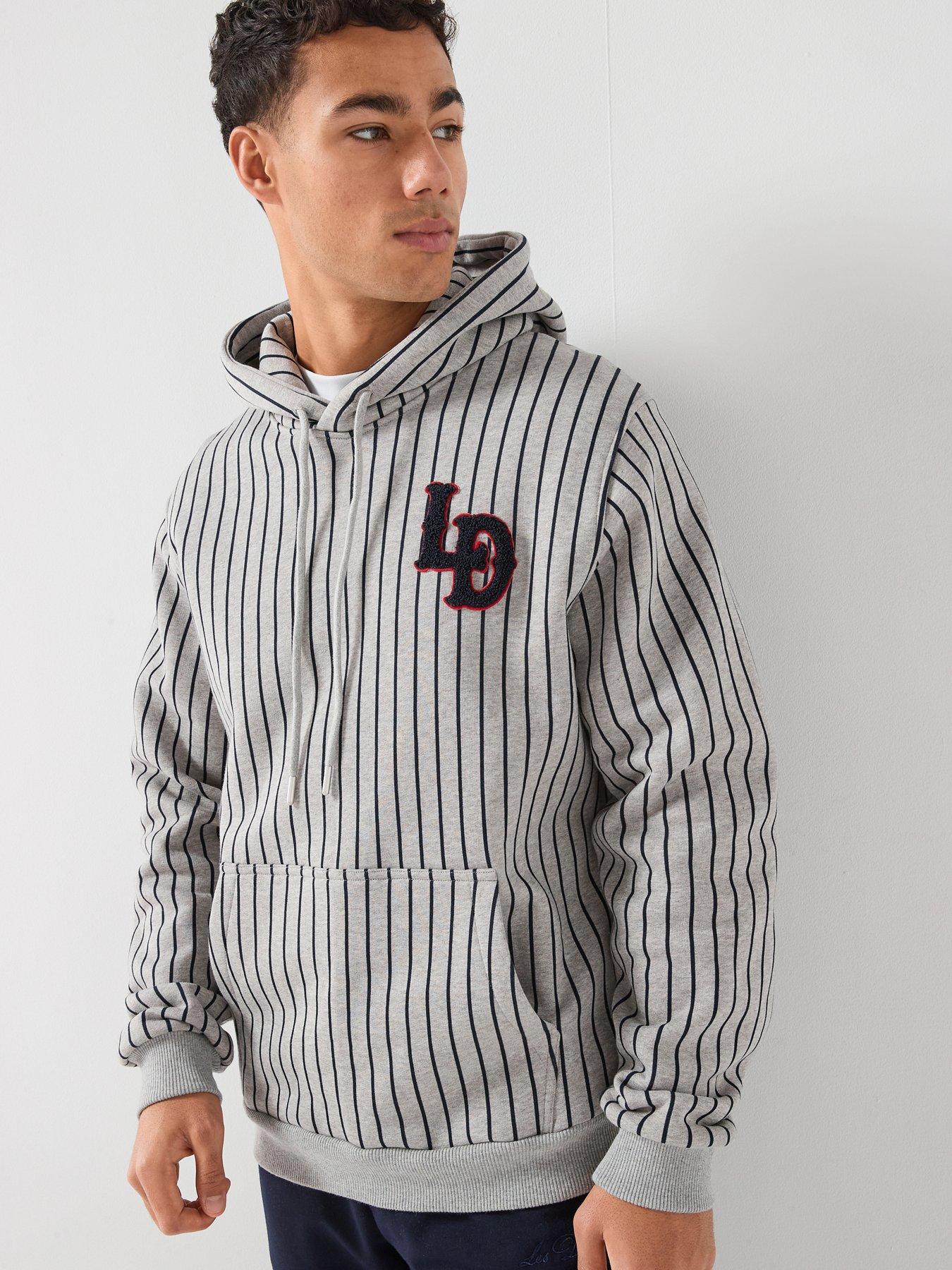 Les Deux Brady LD Patch Pinstripe Overhead Hoodie - Grey