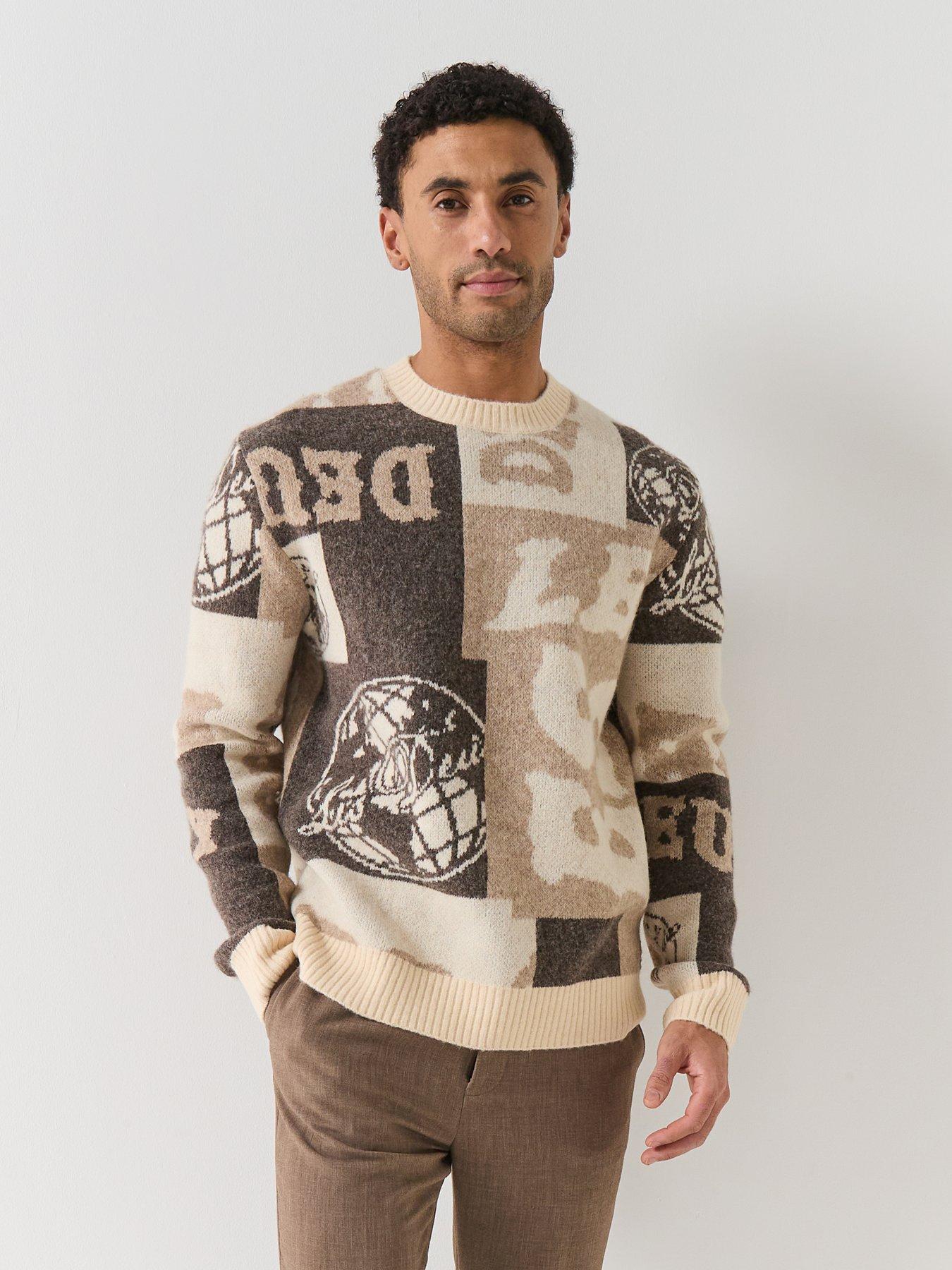Les Deux Globe Knitted All Over Logo Knitted Jumper - Beige