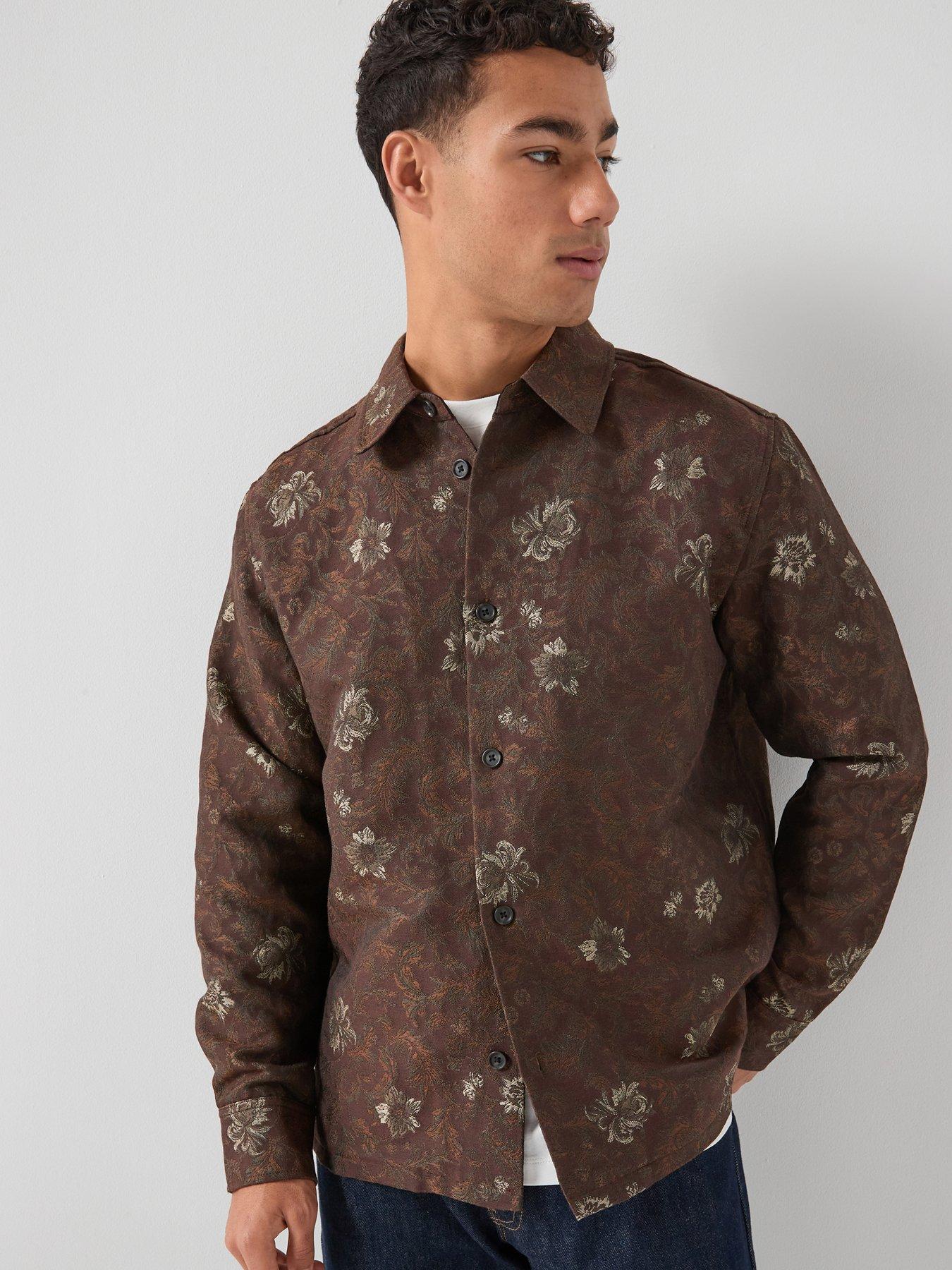 Les Deux Kaleb Jacquard Flower Overshirt - Brown