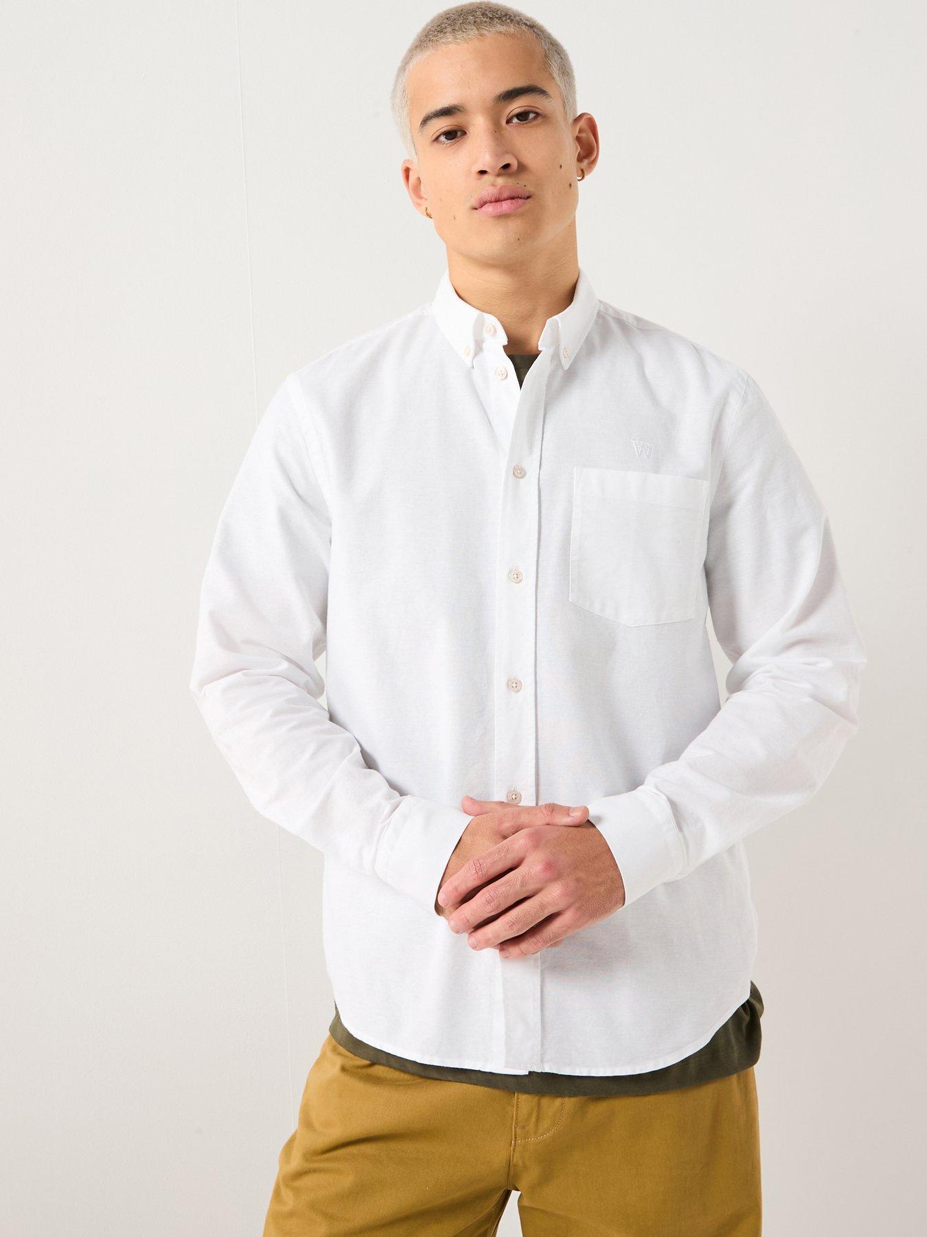 WOOD WOOD Double A By Adam Long Sleeve Plain Cotton Shirt - White