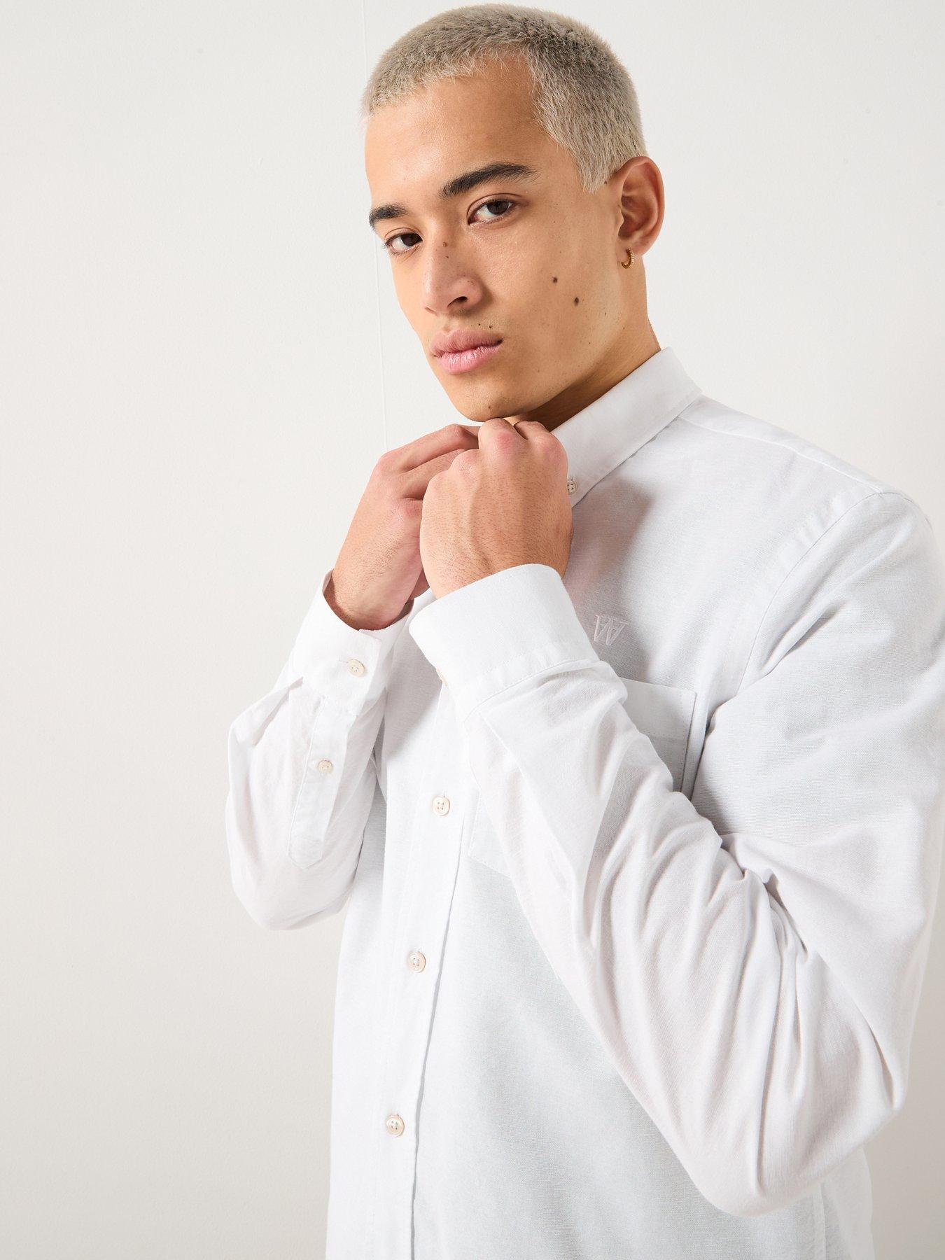 Image 4 of 6 of Double A by Wood Wood Double A By Adam Long Sleeve Plain Cotton Shirt - White