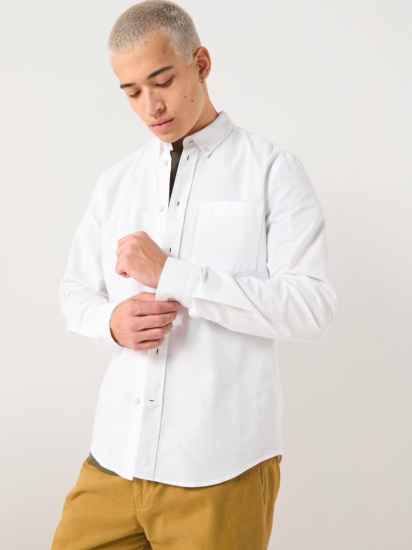 Image 6 of 6 of Double A by Wood Wood Double A By Adam Long Sleeve Plain Cotton Shirt - White