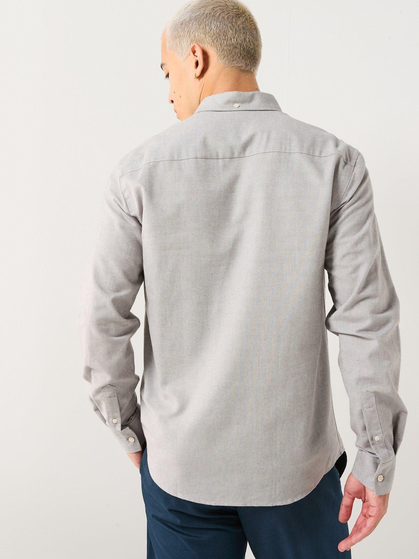 Image 2 of 6 of Double A by Wood Wood Double A By Adam Long Sleeve Plain Cotton Shirt - Light Grey