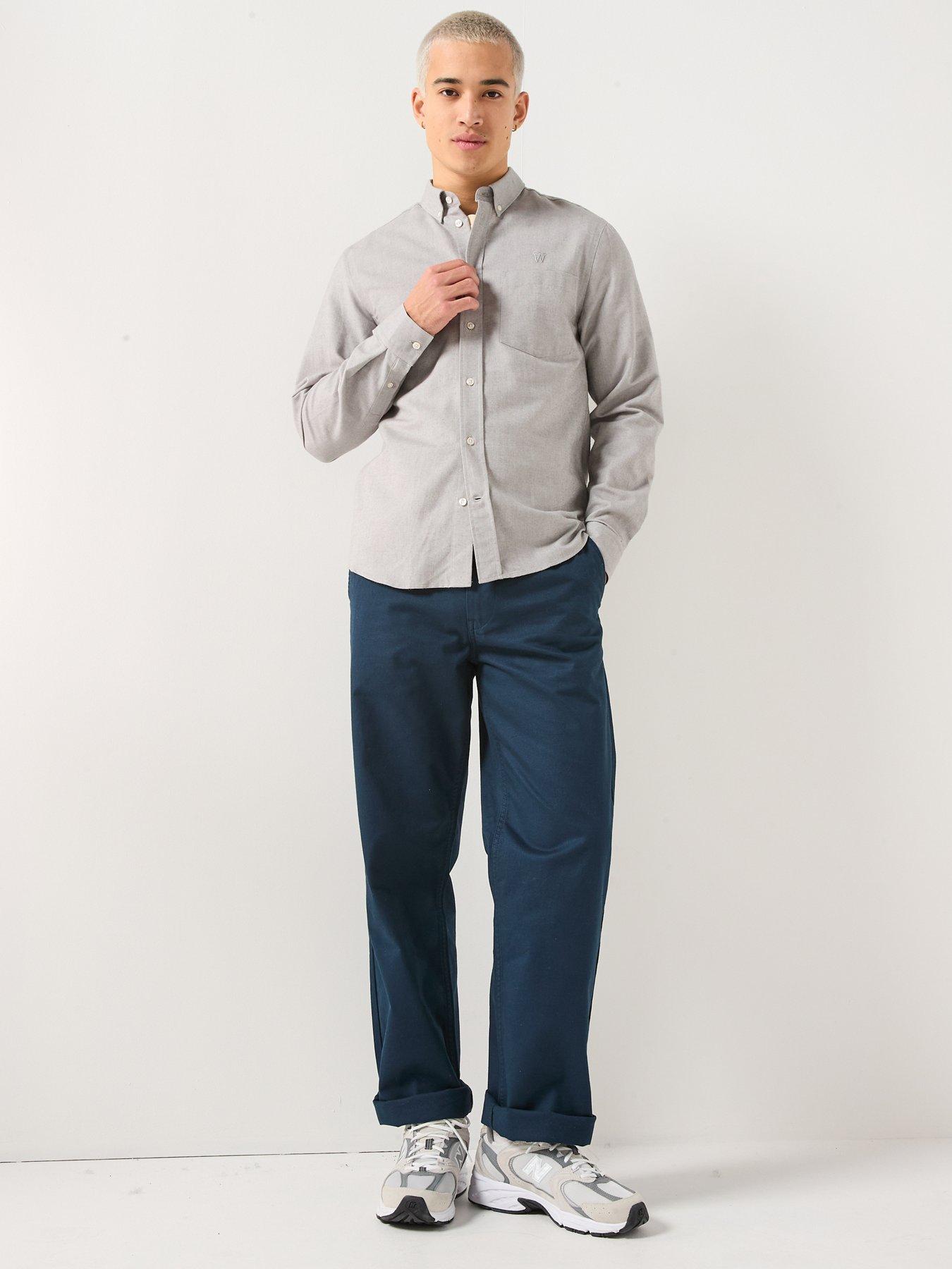 Image 3 of 6 of Double A by Wood Wood Double A By Adam Long Sleeve Plain Cotton Shirt - Light Grey