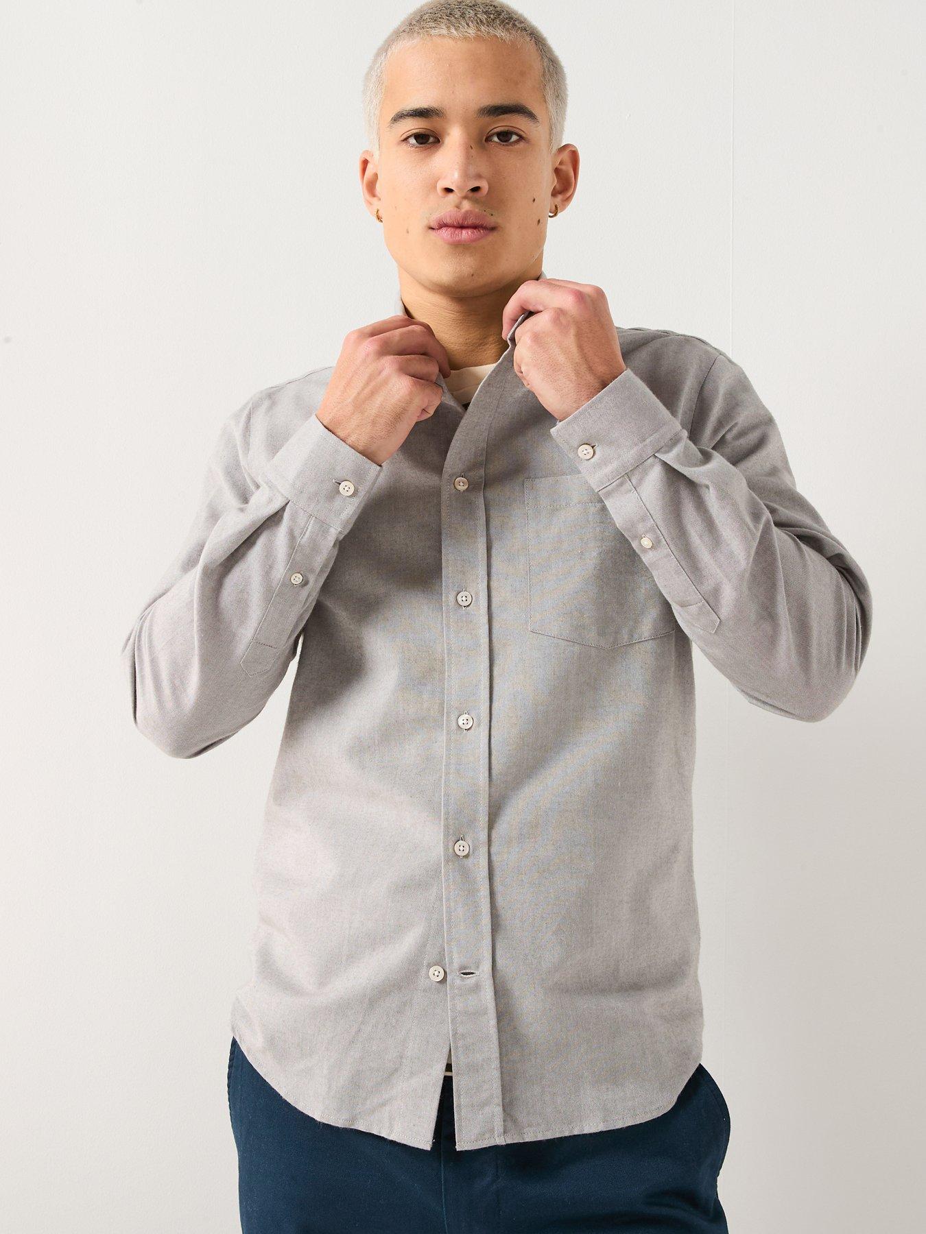 Image 5 of 6 of Double A by Wood Wood Double A By Adam Long Sleeve Plain Cotton Shirt - Light Grey