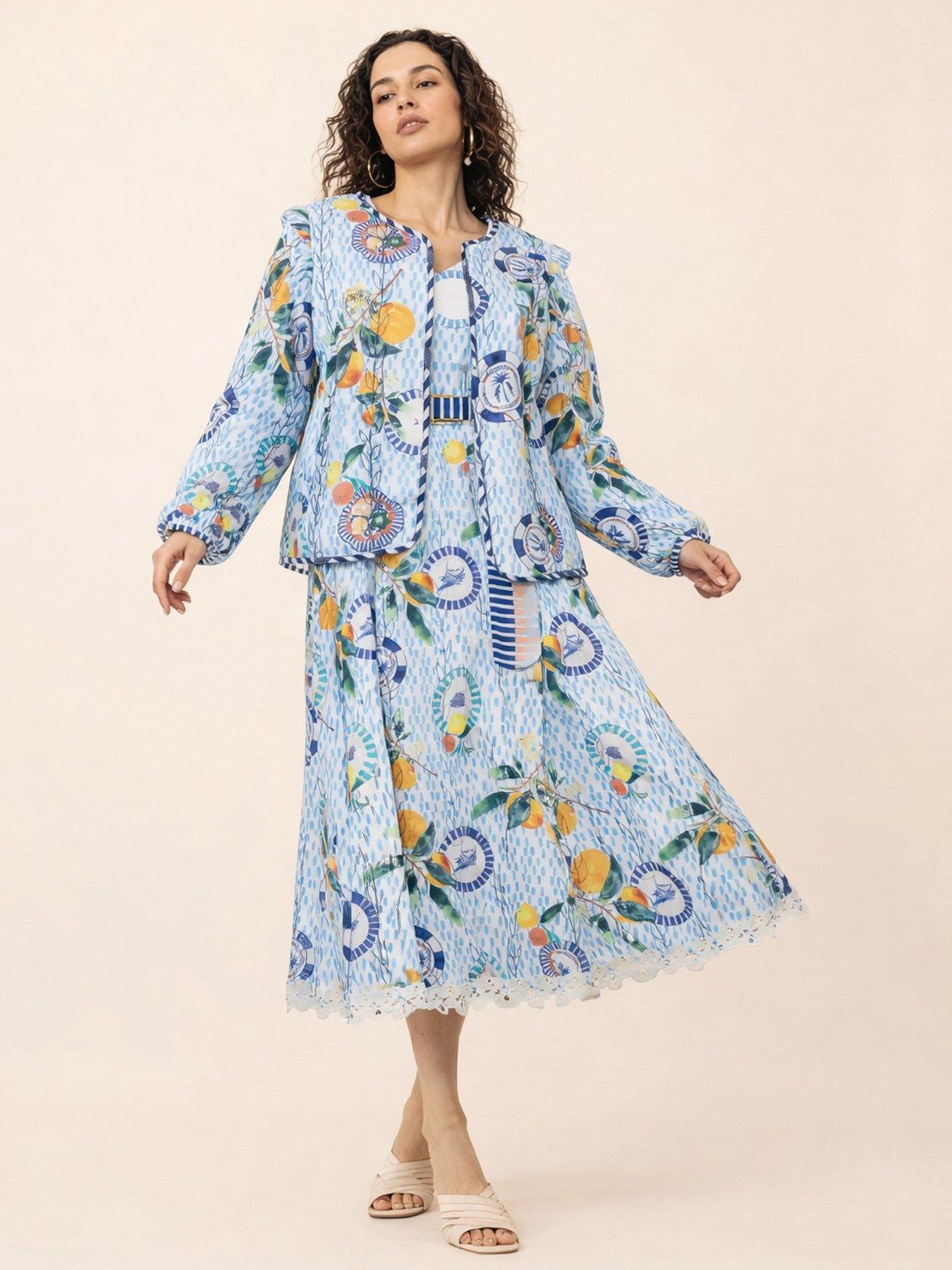 Image 5 of 5 of Emily Lovelock Aubrey Print Dress - White