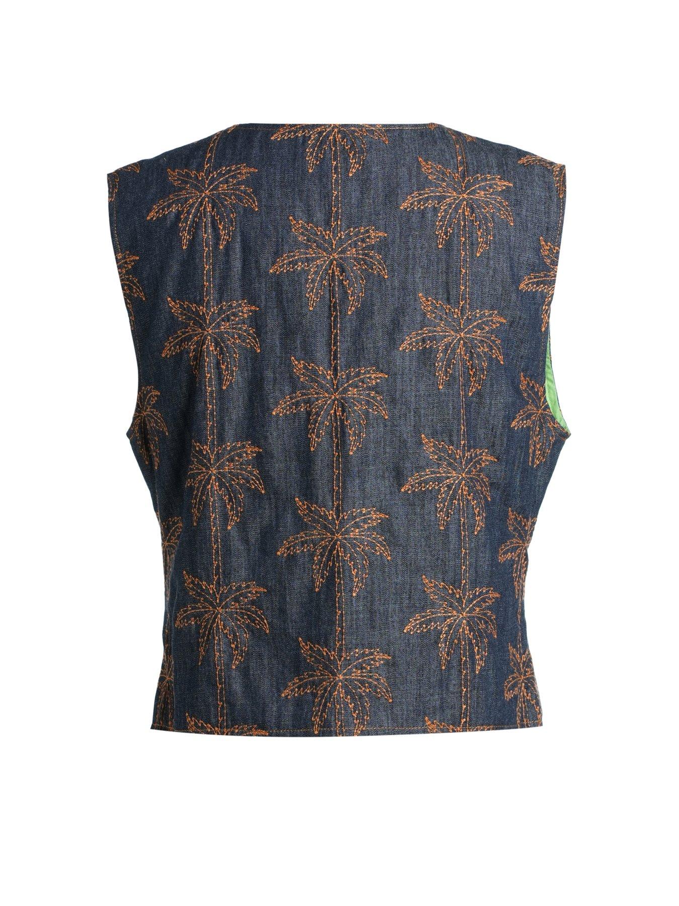 Image 2 of 6 of Emily Lovelock Heath Embroidered Denim Vest - Blue
