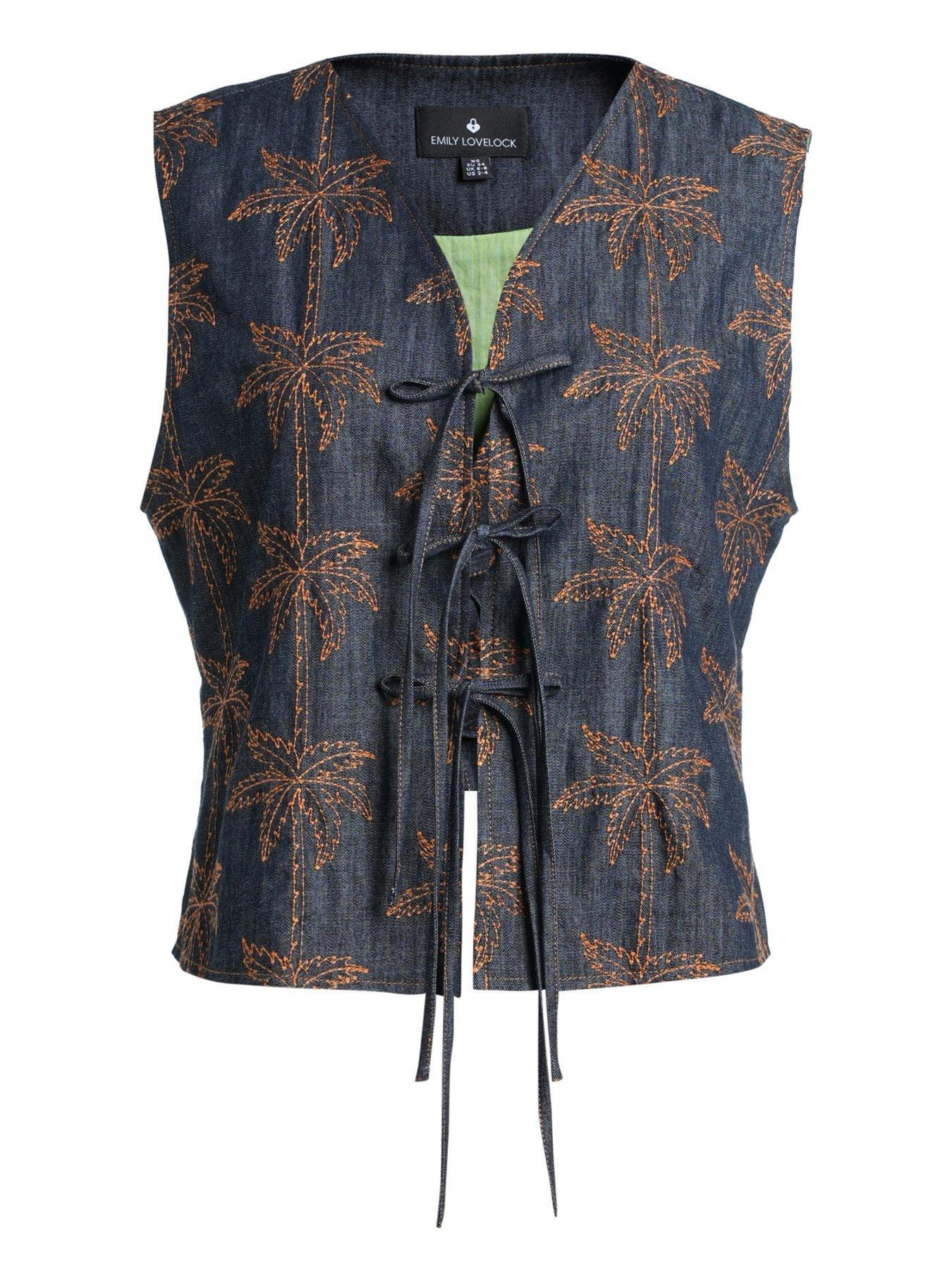 Image 3 of 6 of Emily Lovelock Heath Embroidered Denim Vest - Blue