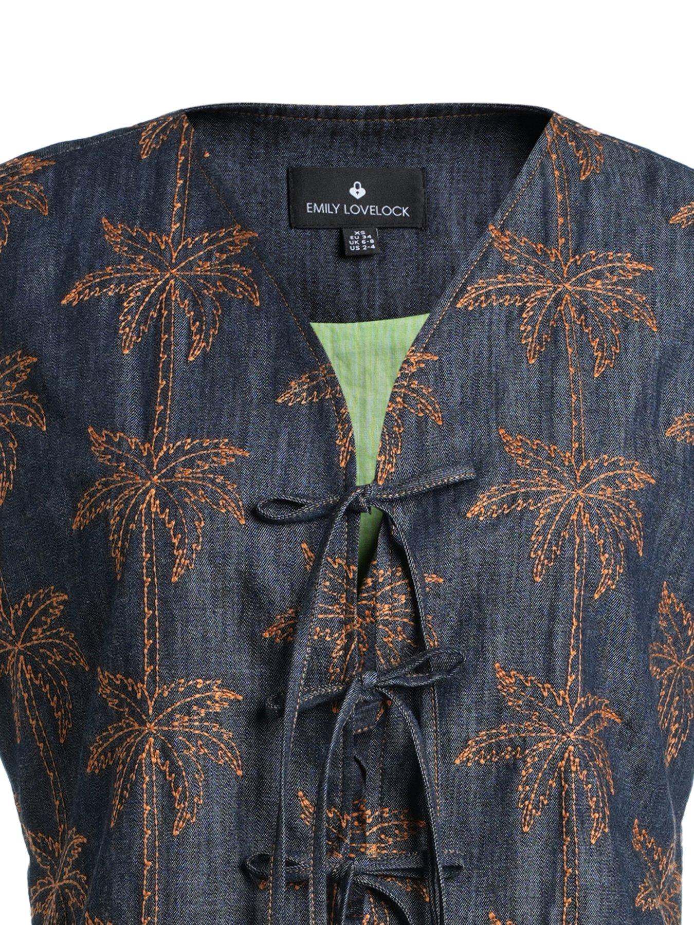 Image 4 of 6 of Emily Lovelock Heath Embroidered Denim Vest - Blue