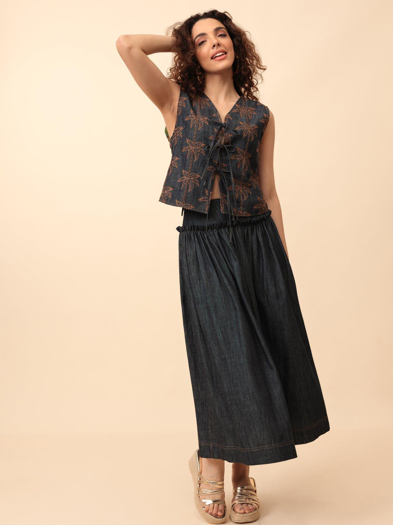 Image 6 of 6 of Emily Lovelock Heath Embroidered Denim Vest - Blue