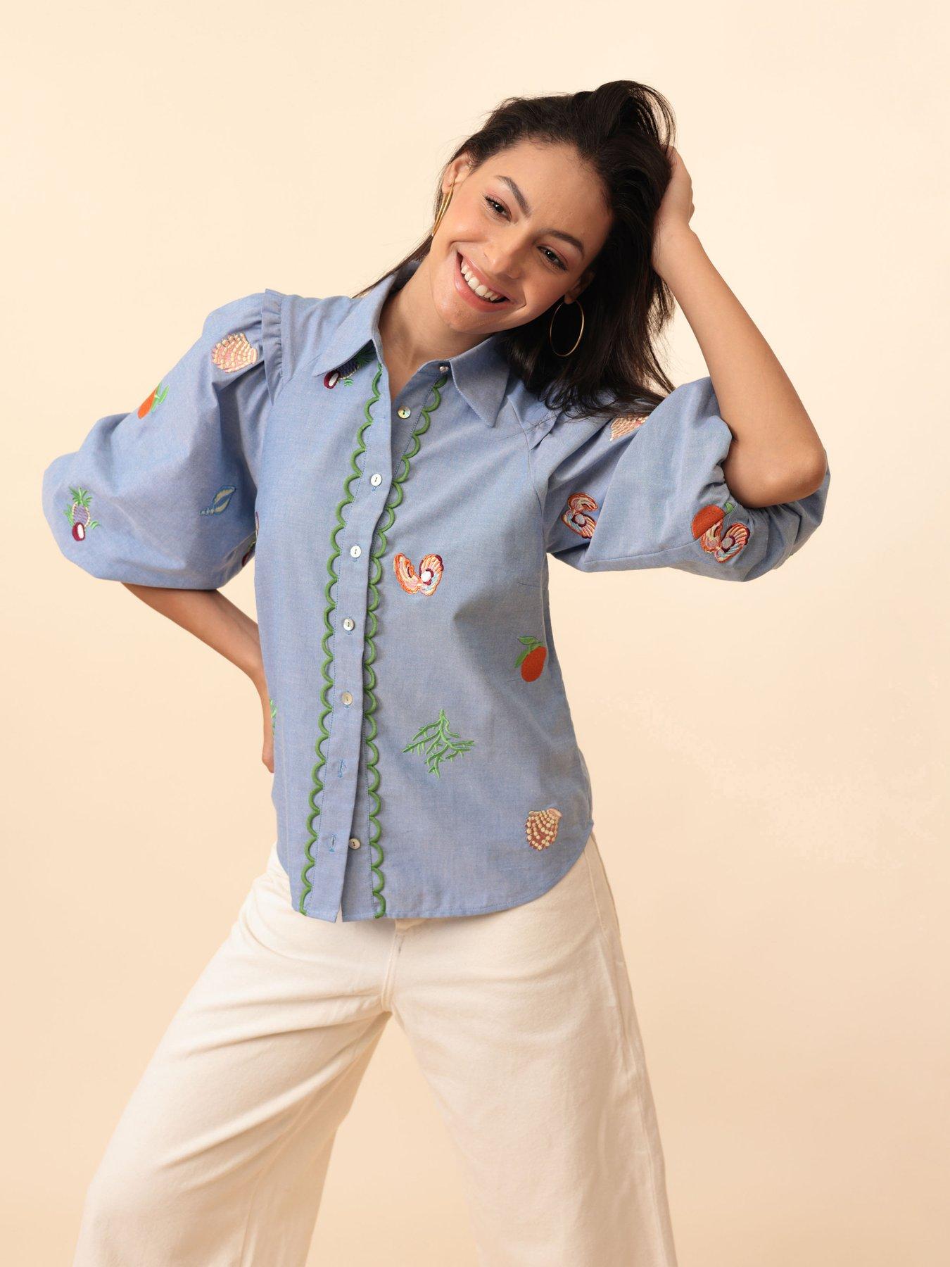 Emily Lovelock Edie Embroidered Blouse - Blue
