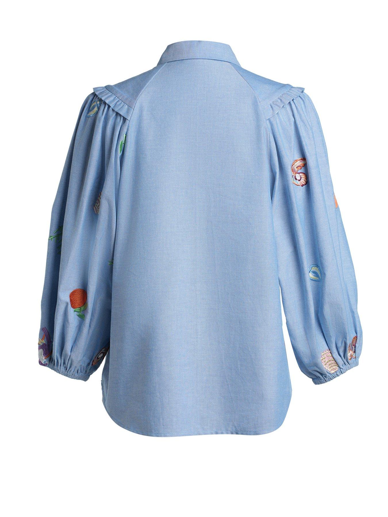 Image 2 of 4 of Emily Lovelock Edie Embroidered Blouse - Blue