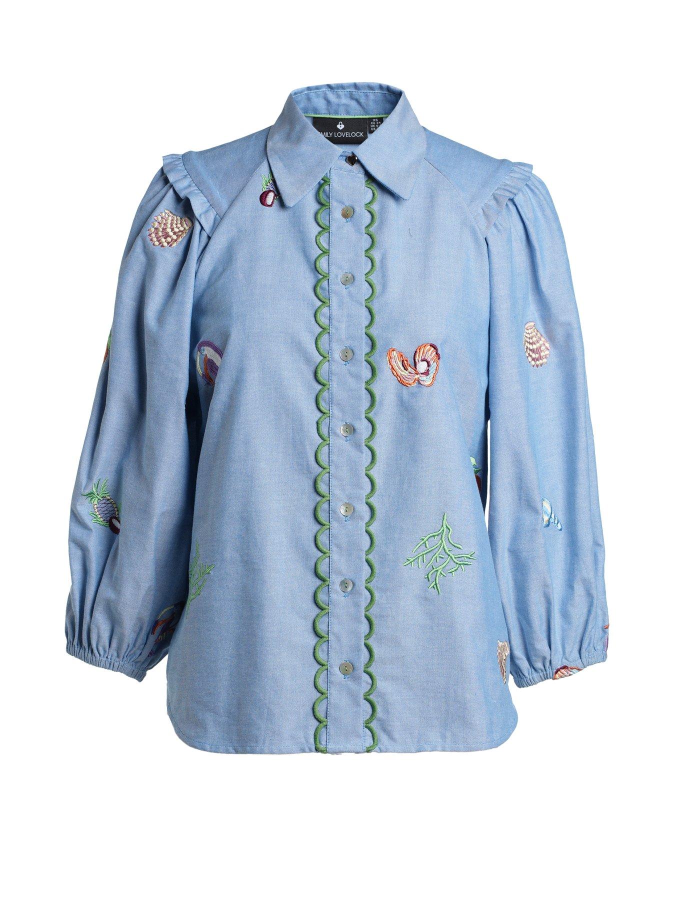 Image 3 of 4 of Emily Lovelock Edie Embroidered Blouse - Blue