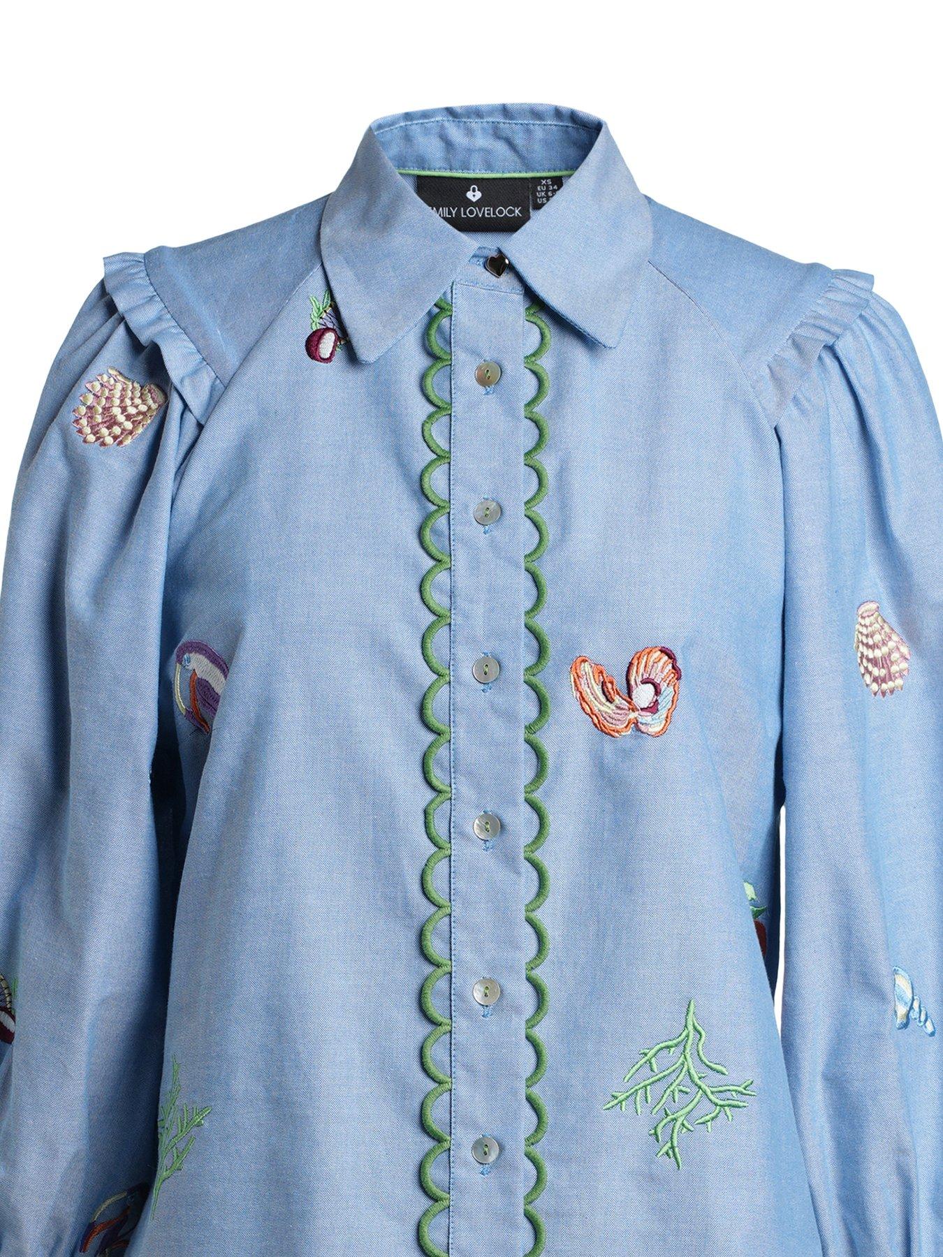 Image 4 of 4 of Emily Lovelock Edie Embroidered Blouse - Blue