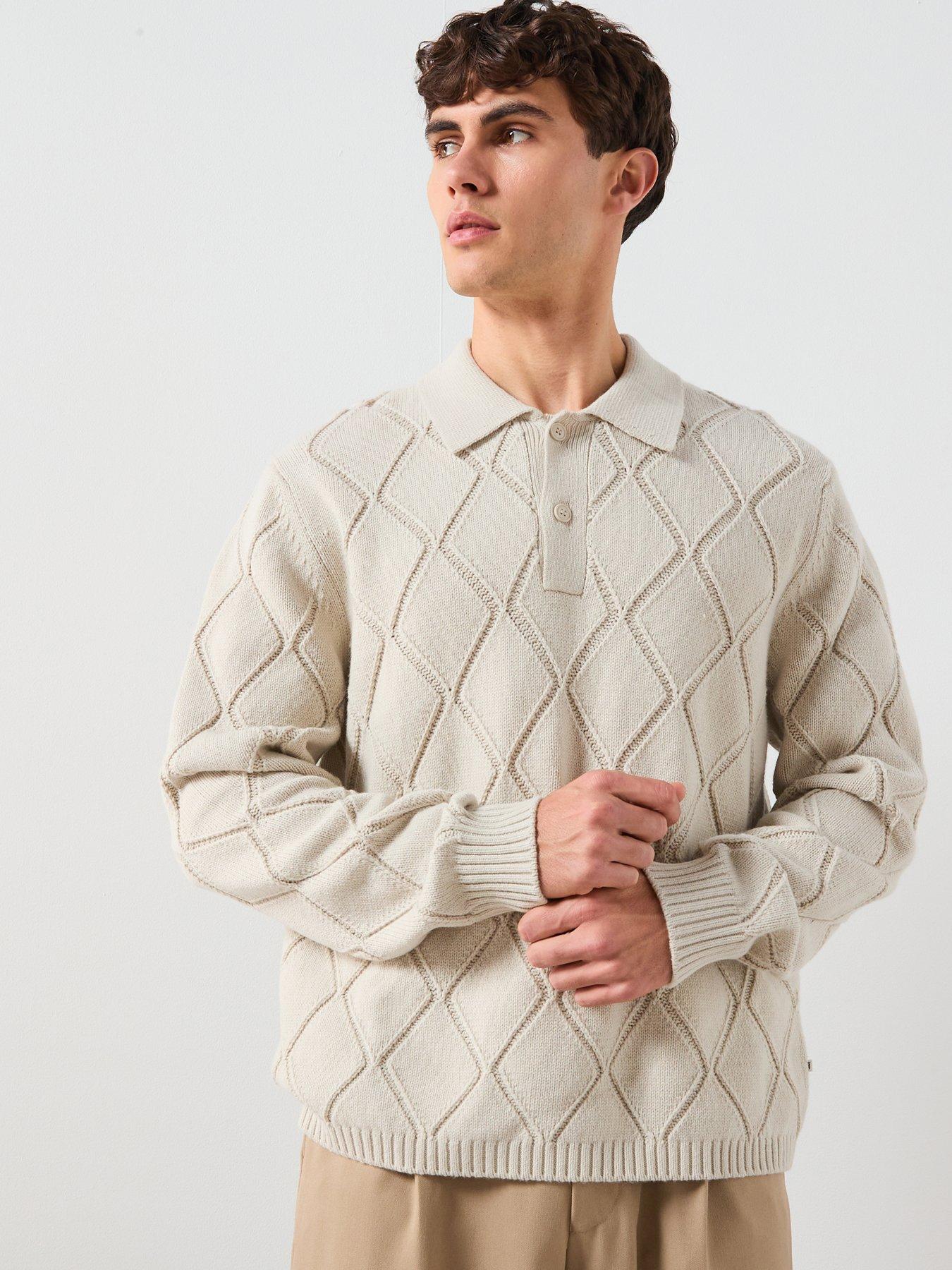 Double A by Wood Wood Findus Long Sleeve Knitted Polo Shirt - Natural