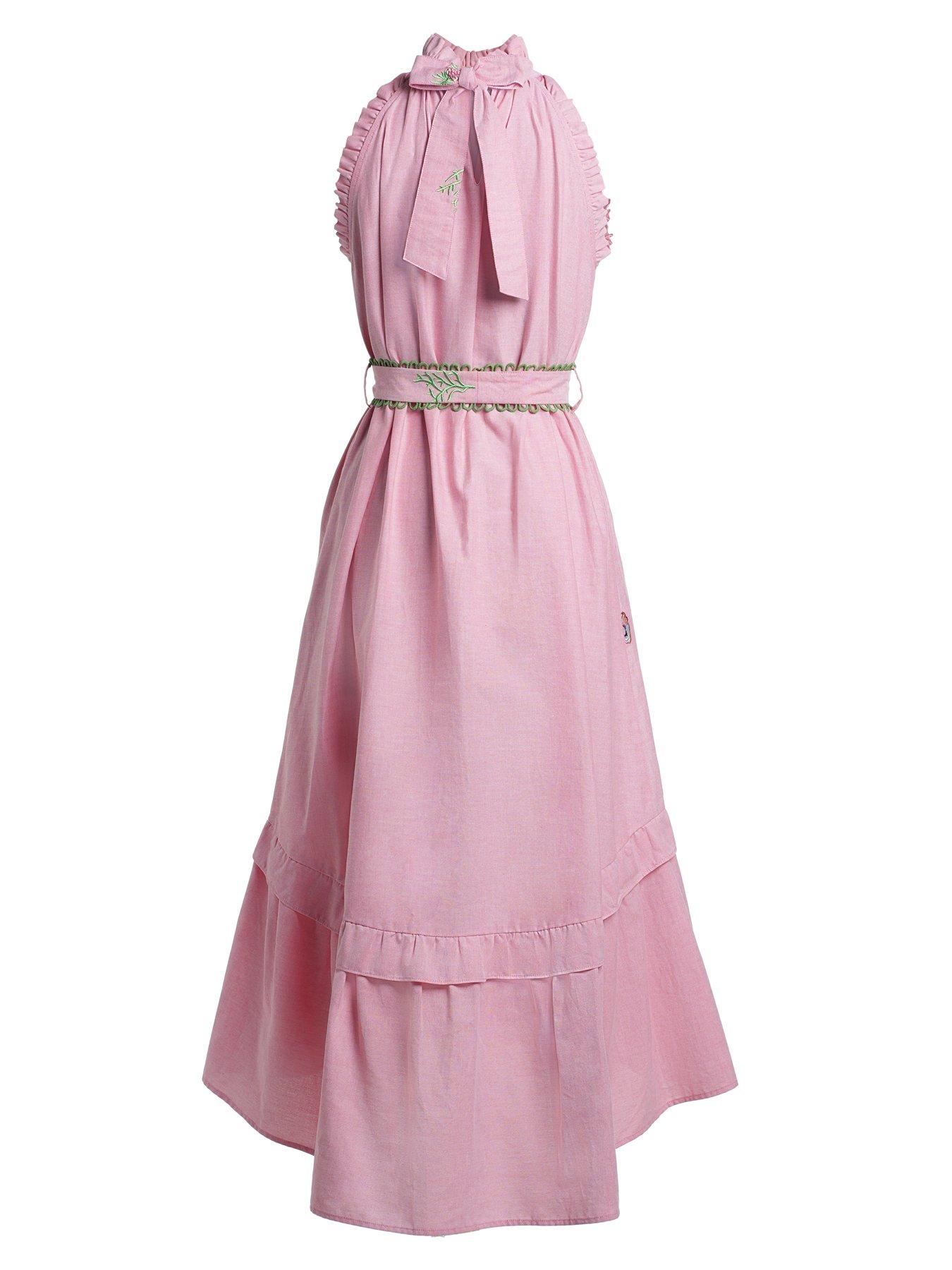 Image 2 of 5 of Emily Lovelock Celine Embroidered Dress - Pink