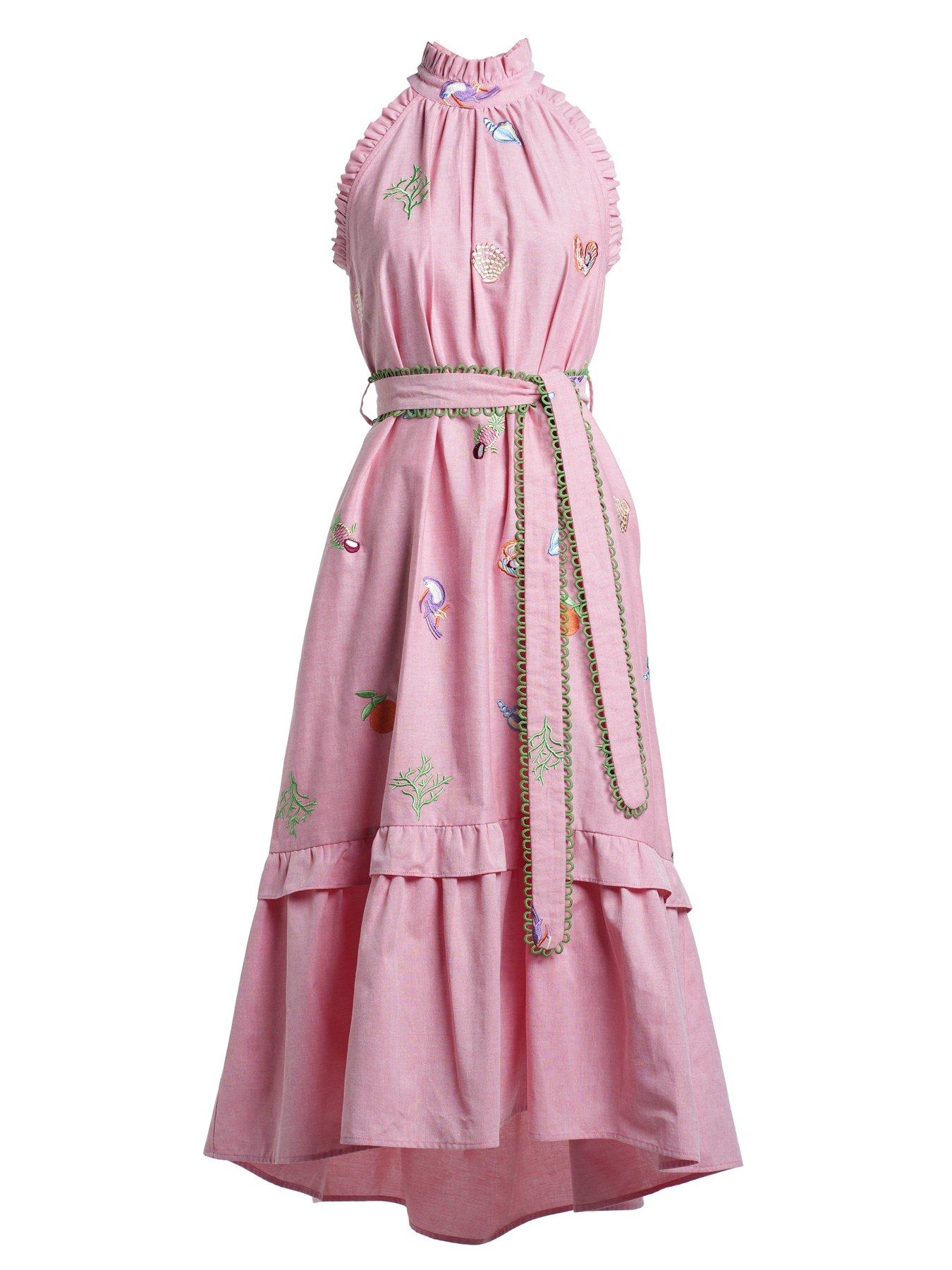 Image 3 of 5 of Emily Lovelock Celine Embroidered Dress - Pink