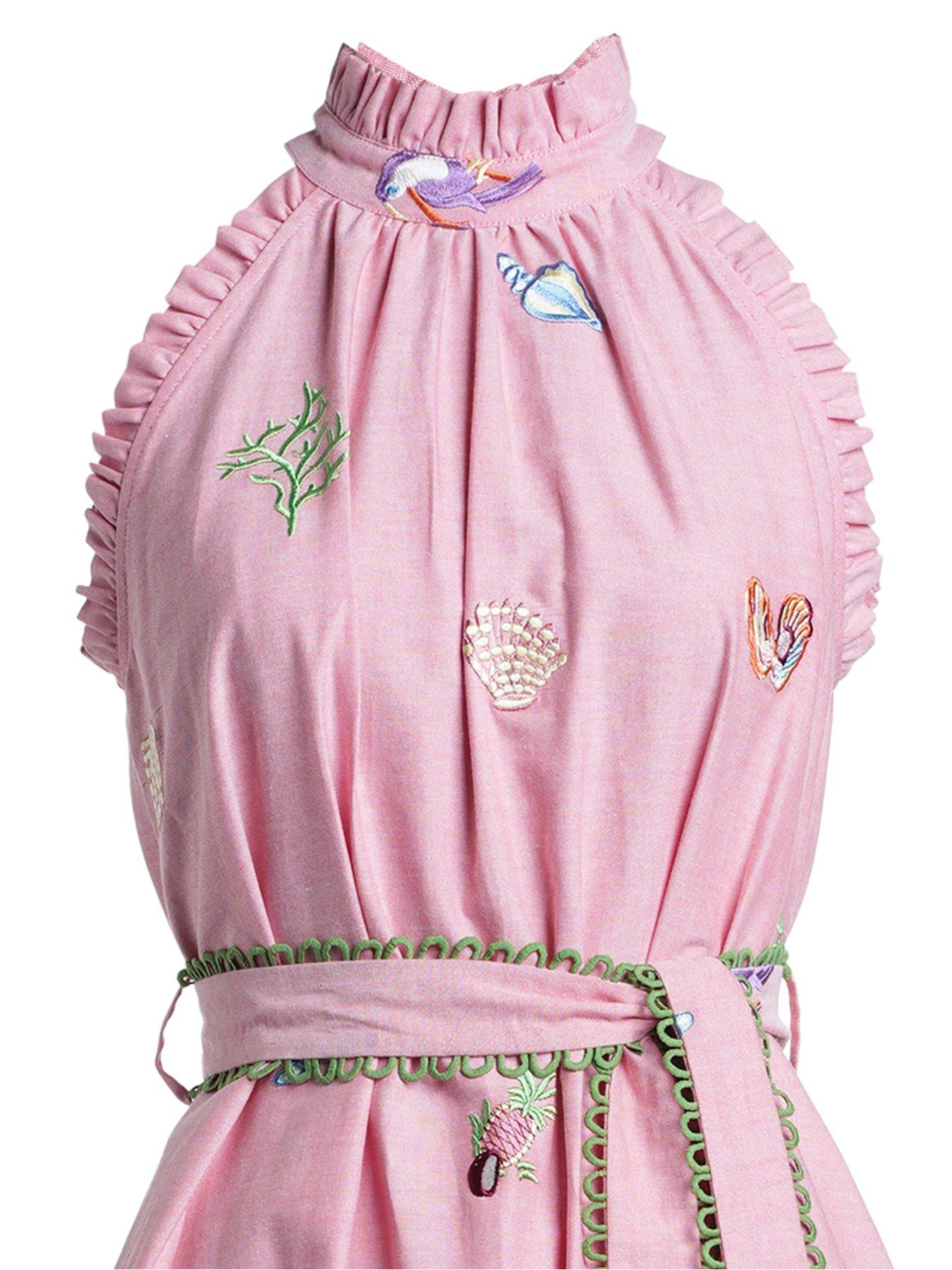 Image 5 of 5 of Emily Lovelock Celine Embroidered Dress - Pink