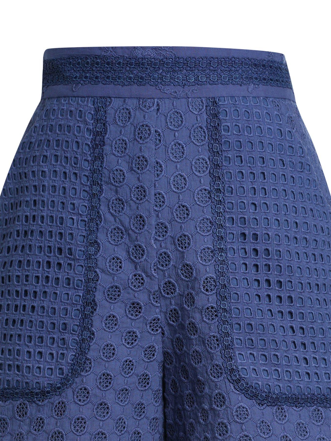 Image 4 of 4 of Emily Lovelock Nova Broderie Anglaise Shorts - Blue