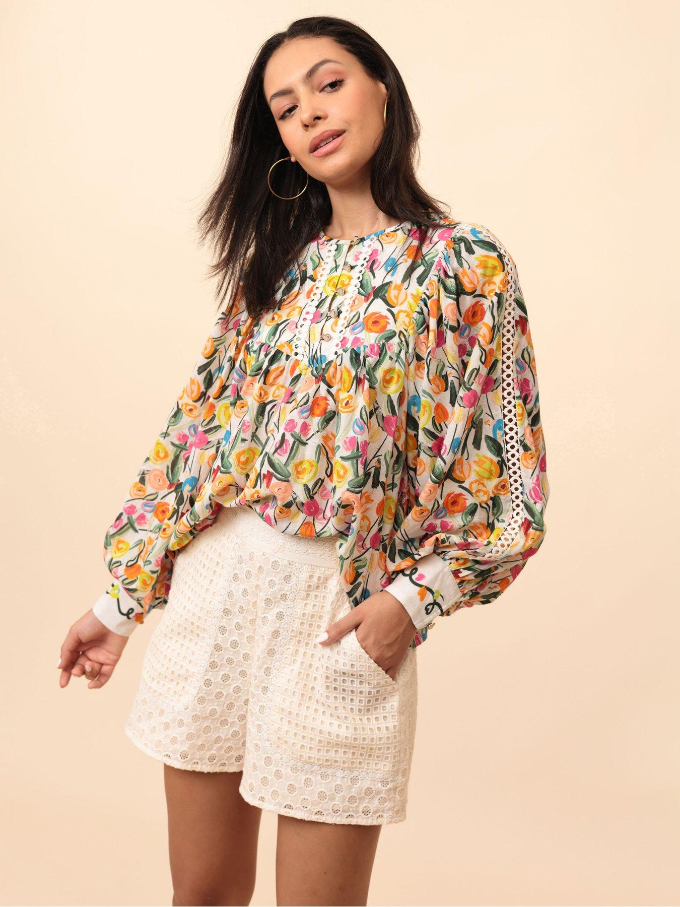 Image 1 of 4 of Emily Lovelock Nova Broderie Anglaise Shorts - White