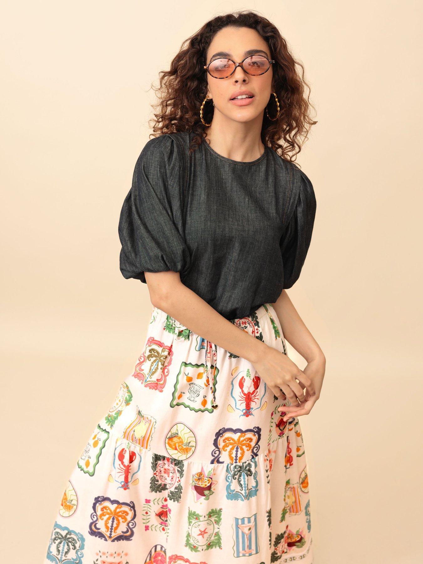 Image 1 of 4 of Emily Lovelock Greta Print Skirt - White