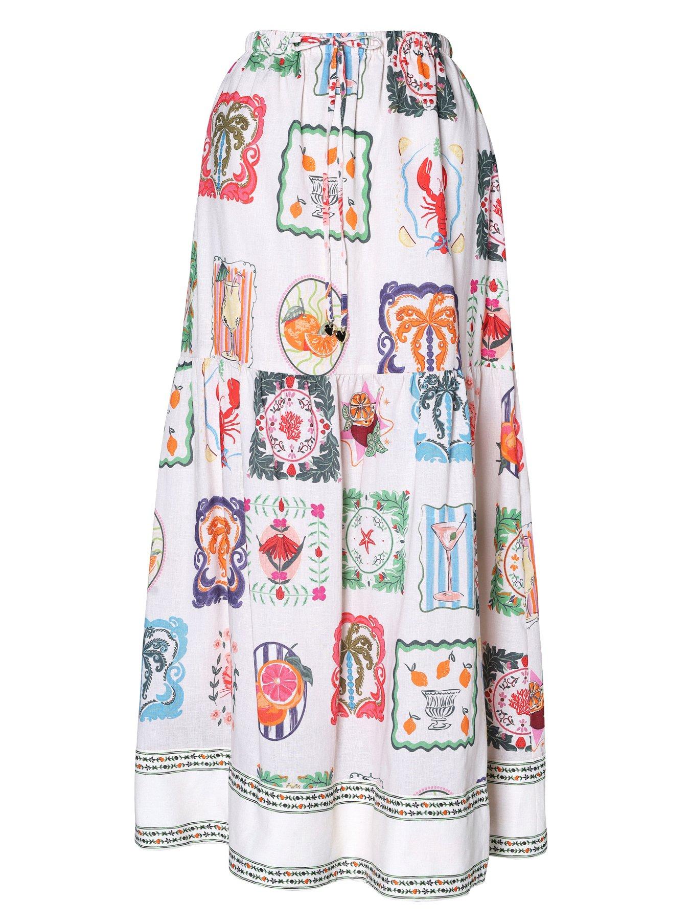 Image 3 of 4 of Emily Lovelock Greta Print Skirt - White