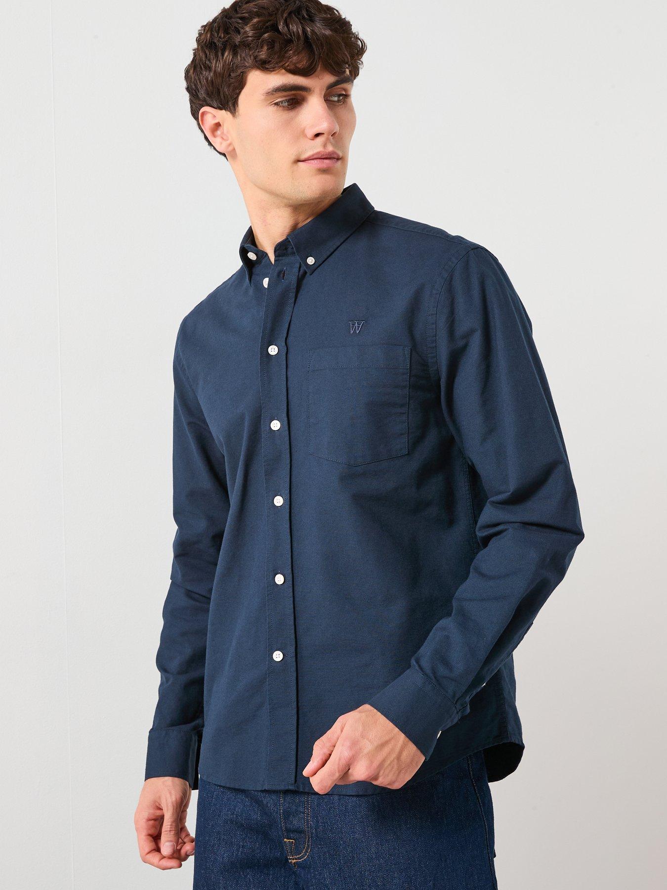 WOOD WOOD Double A By Adam Long Sleeve Cotton Shirt - Blue