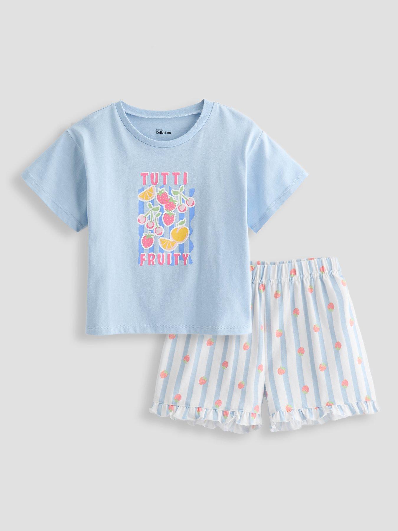 Image 1 of 4 of The Very Collection Girls Tutti Fruity Shortie Pyjamas - Blue