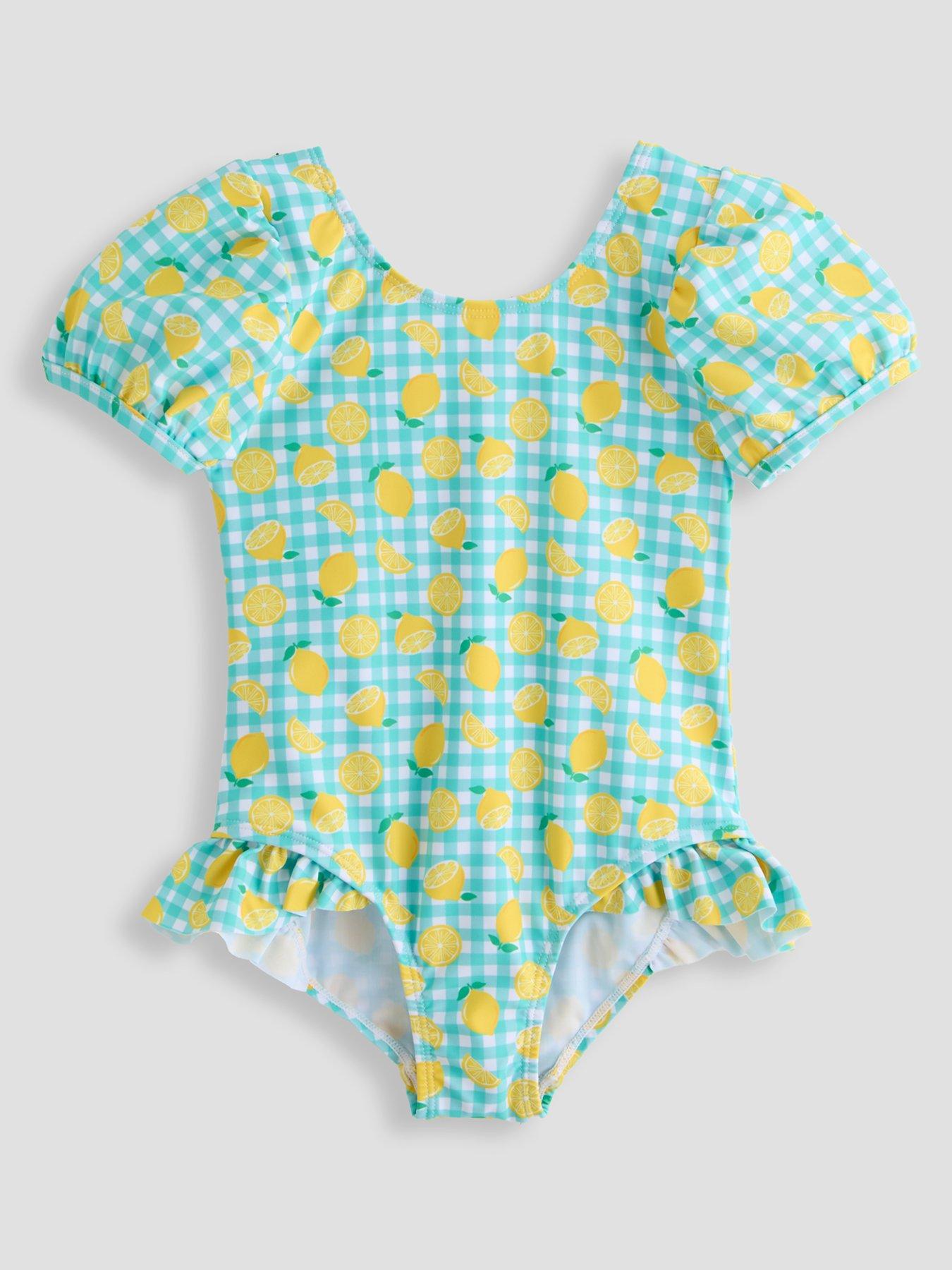 The Very Collection Gingham Lemon Puff Sleeve Swimsuit - Green