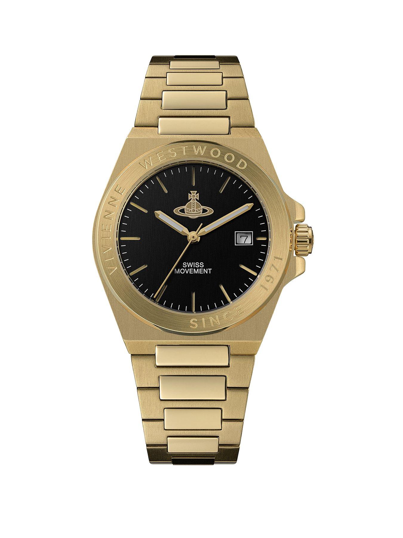 Vivienne Westwood The Hanwell Ladies Quartz Watch Black Dial Gold Stainless Steel Case and Bracelet