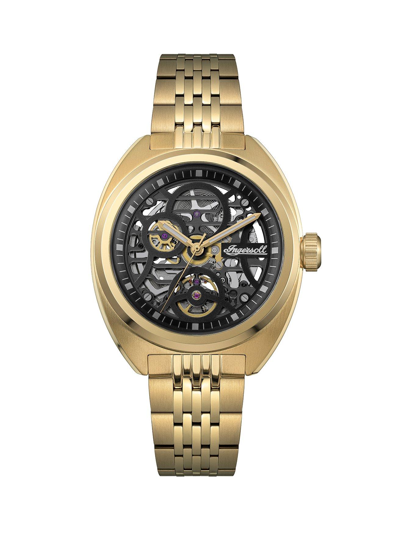 Ingersoll 1892 The Wrangler Automatic Mens Watch with Black Skeleton Dial and Gold Stainless Steel Bracelet - I16902