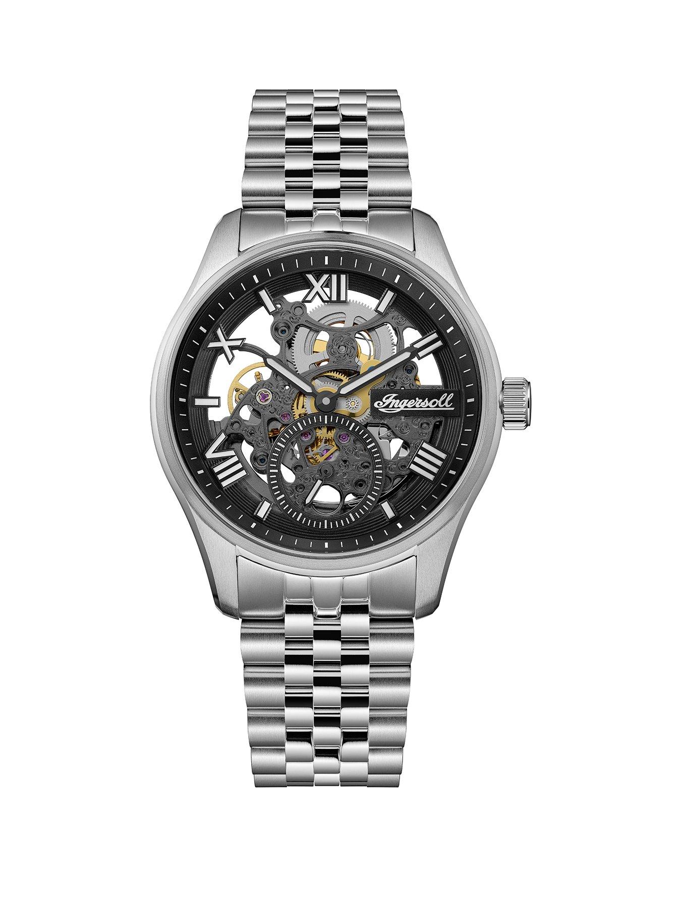 Image 1 of 6 of Ingersoll 1892 The Maverick Automatic Mens Watch with Black Skeleton Dial and Silver Stainless Steel Bracelet- I17403