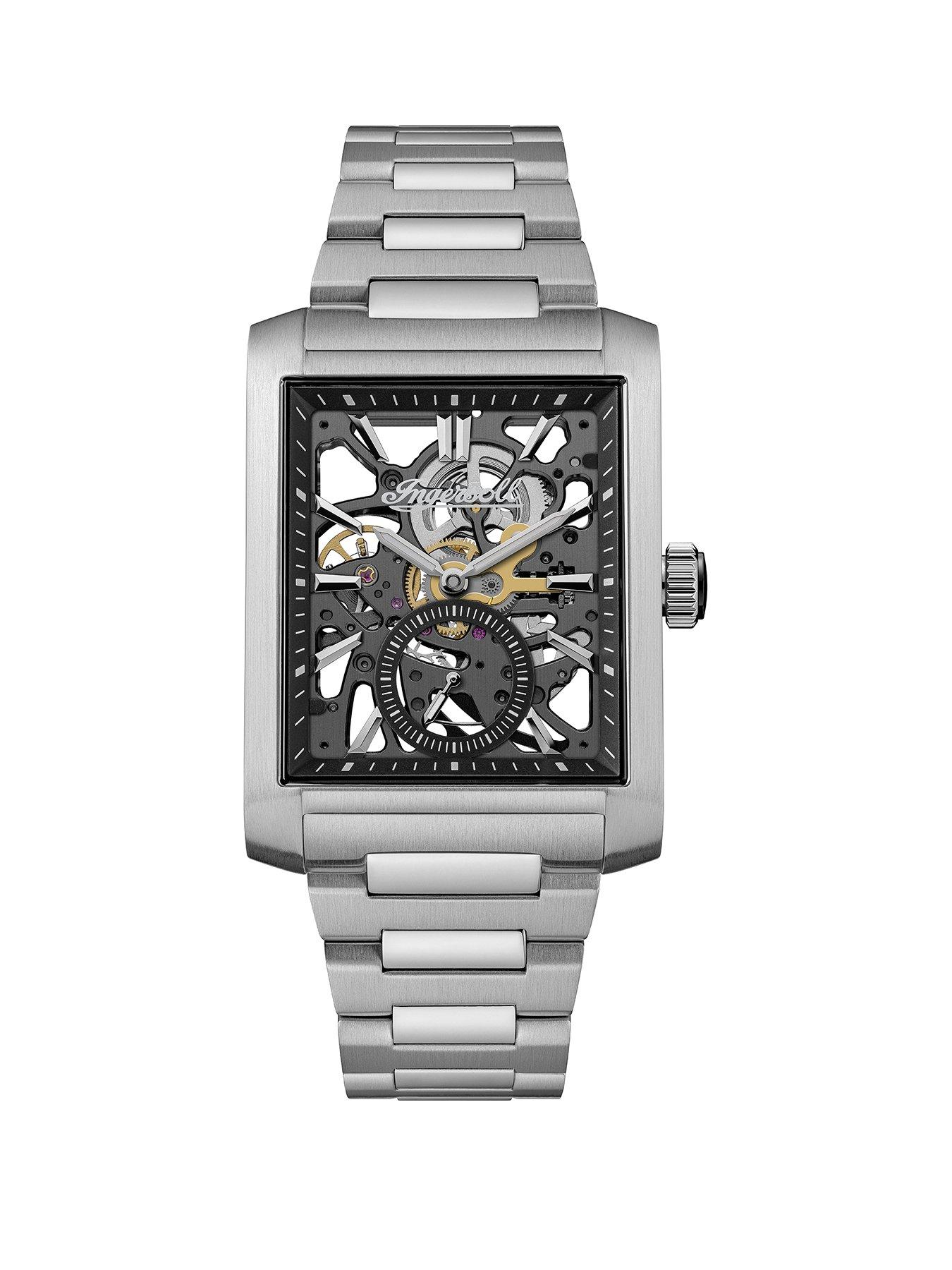 Ingersoll 1892 The Spur Automatic Mens Watch with Black Skeleton Dial and Silver Stainless Steel Bracelet - I17001