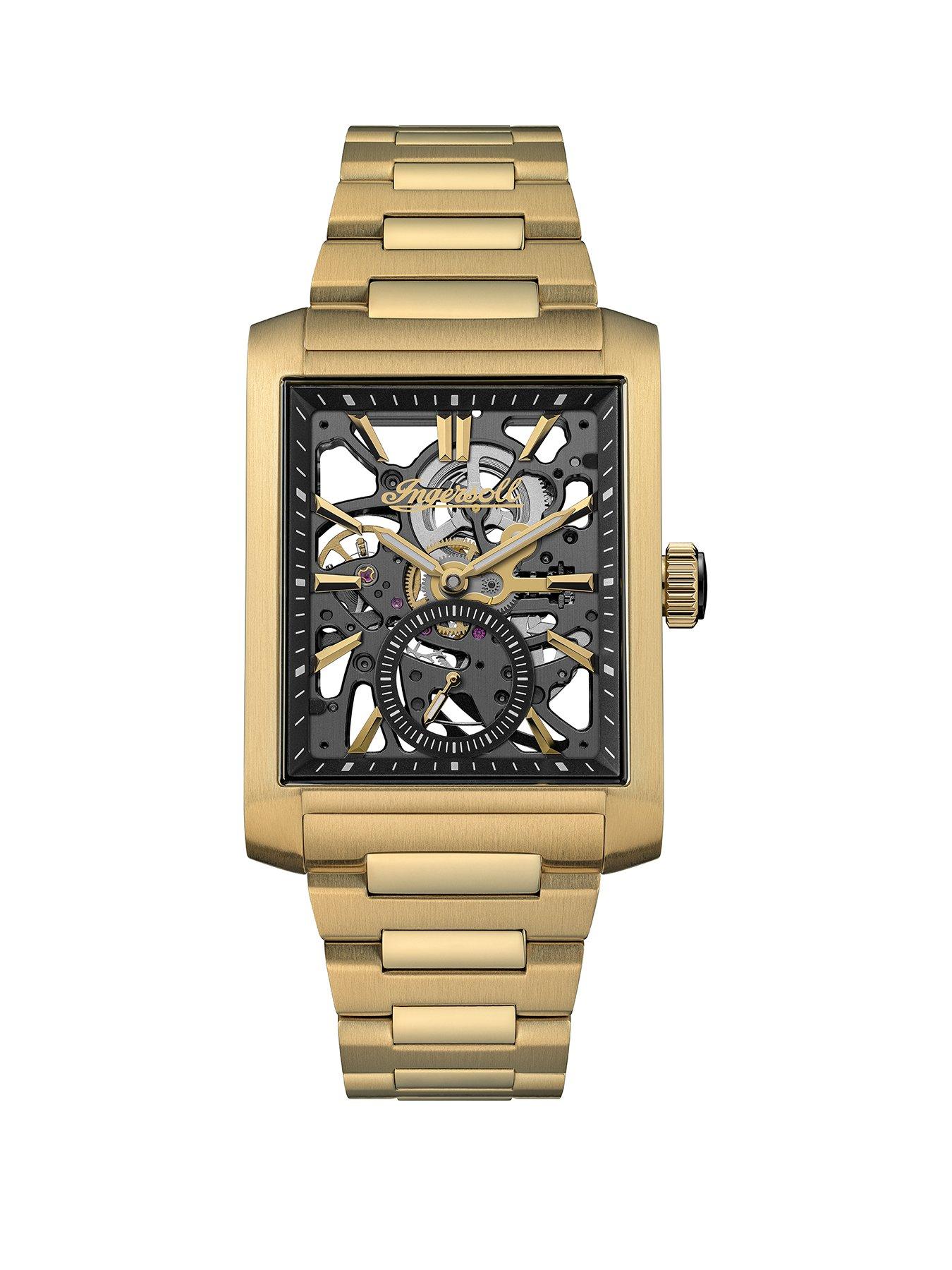 Ingersoll Ingersoll 1892 The Spur Automatic Mens Watch with Black Skeleton Dial and Gold Stainless Steel Bracelet - I17002