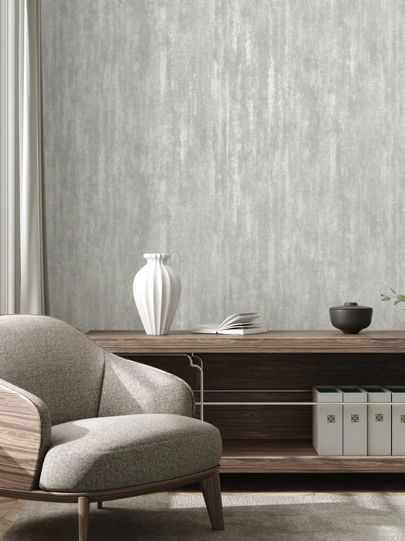 Image 1 of 7 of The Very Collection Luxe Distressed plain Silver Wallpaper
