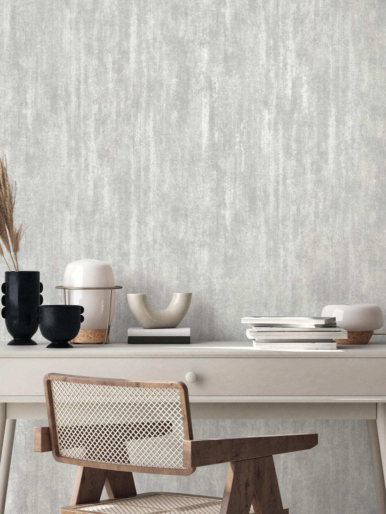 Image 2 of 7 of The Very Collection Luxe Distressed plain Silver Wallpaper