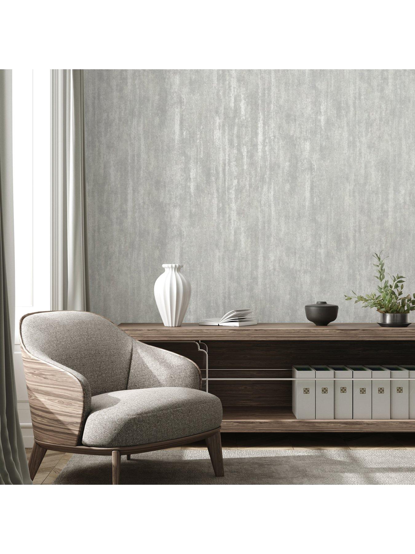 Image 4 of 7 of The Very Collection Luxe Distressed plain Silver Wallpaper