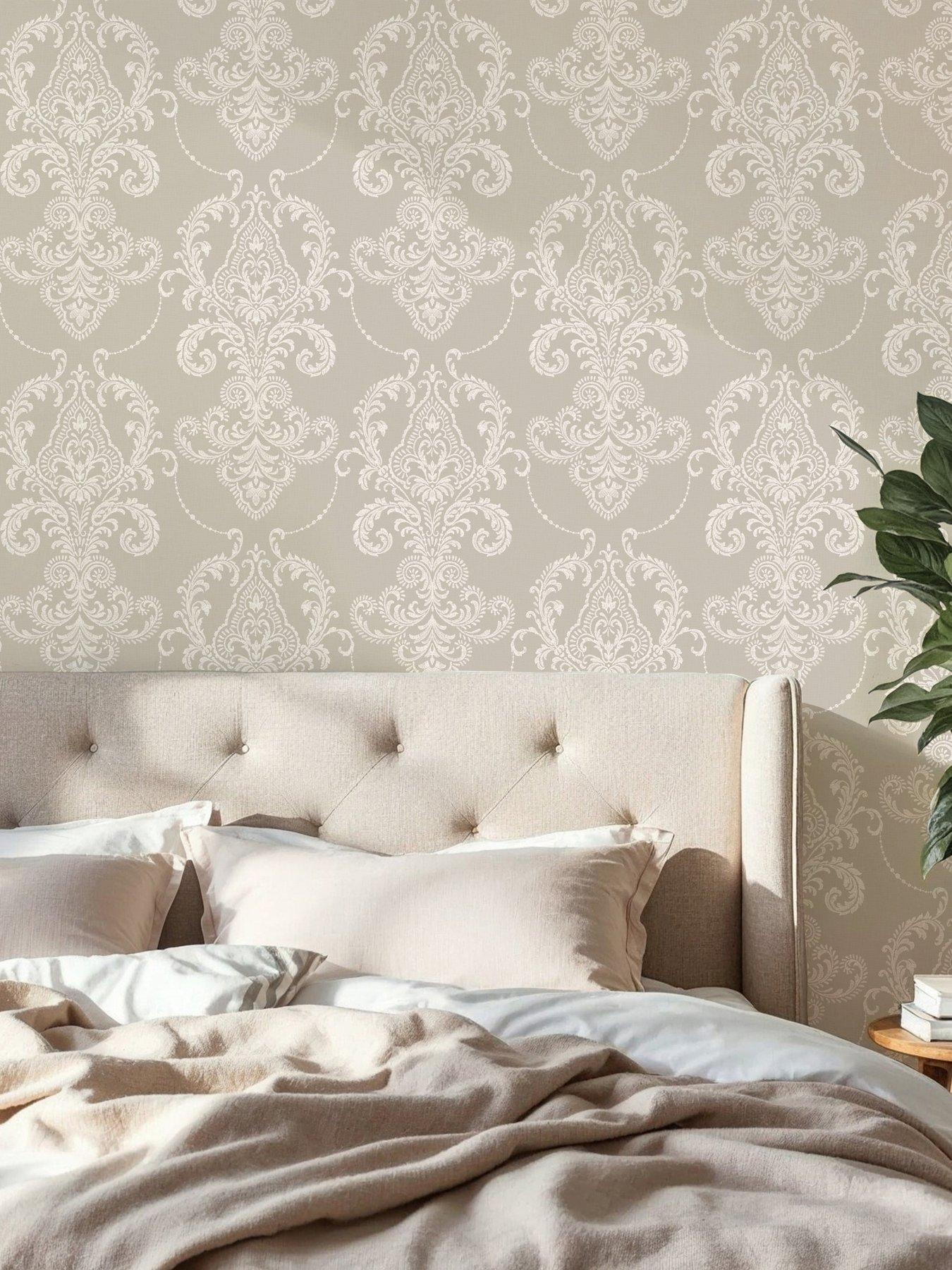 Image 1 of 7 of The Very Collection Embroidered Damask Natural Wallpaper