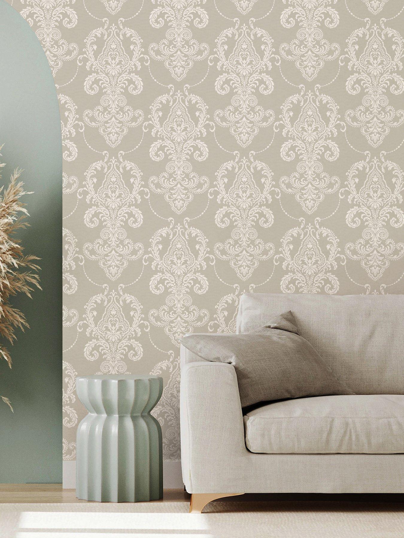Image 2 of 7 of The Very Collection Embroidered Damask Natural Wallpaper