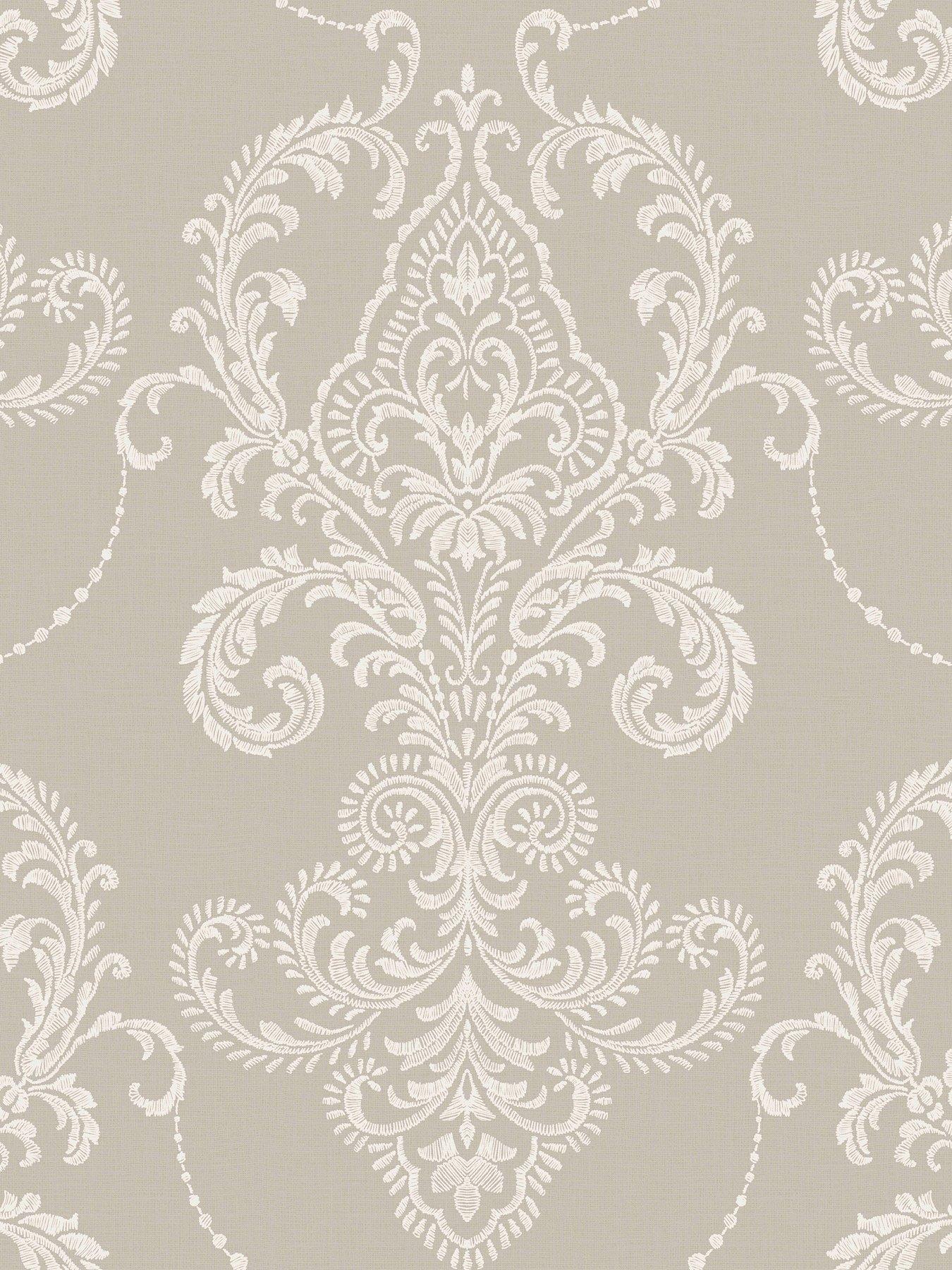 Image 3 of 7 of The Very Collection Embroidered Damask Natural Wallpaper