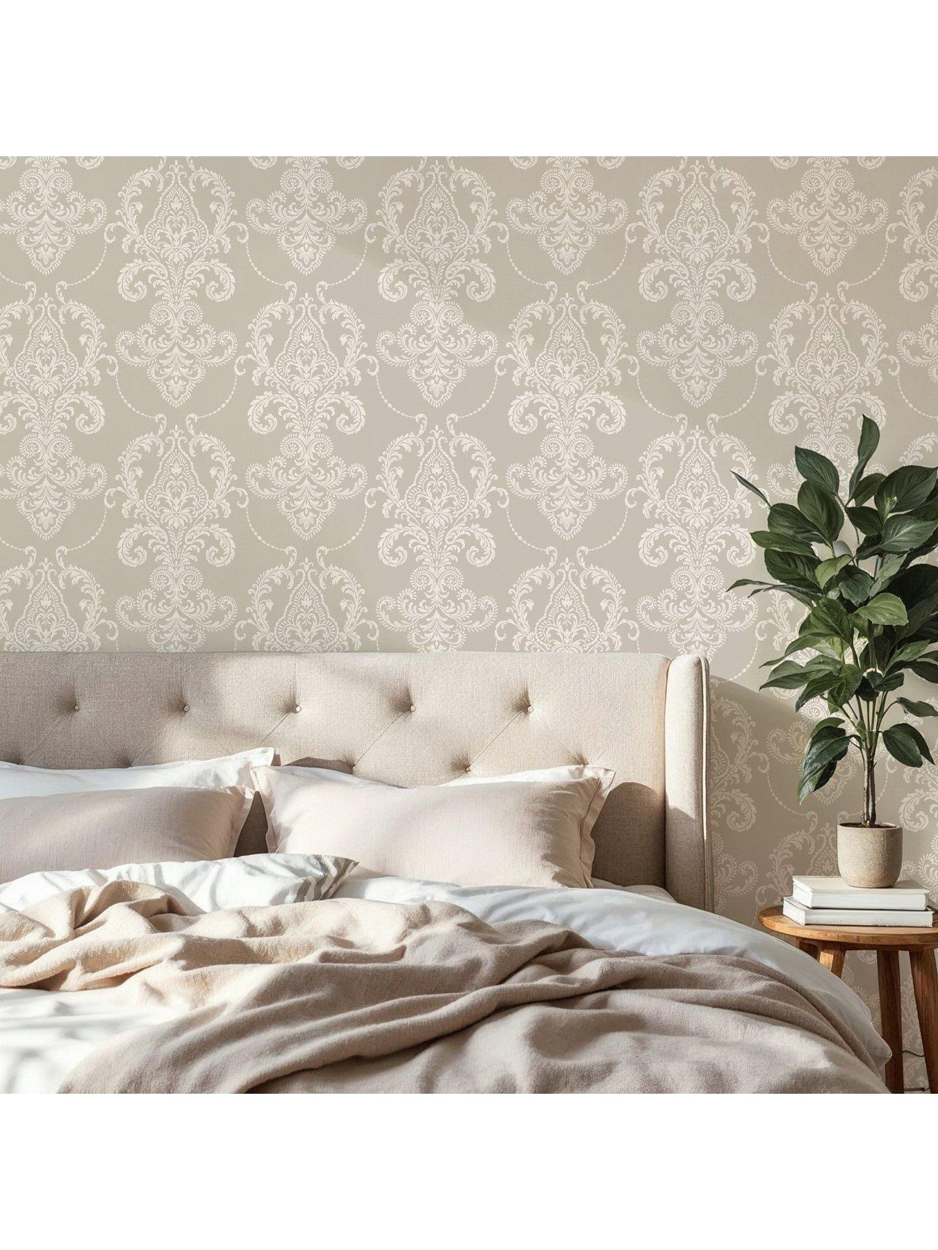 Image 4 of 7 of The Very Collection Embroidered Damask Natural Wallpaper