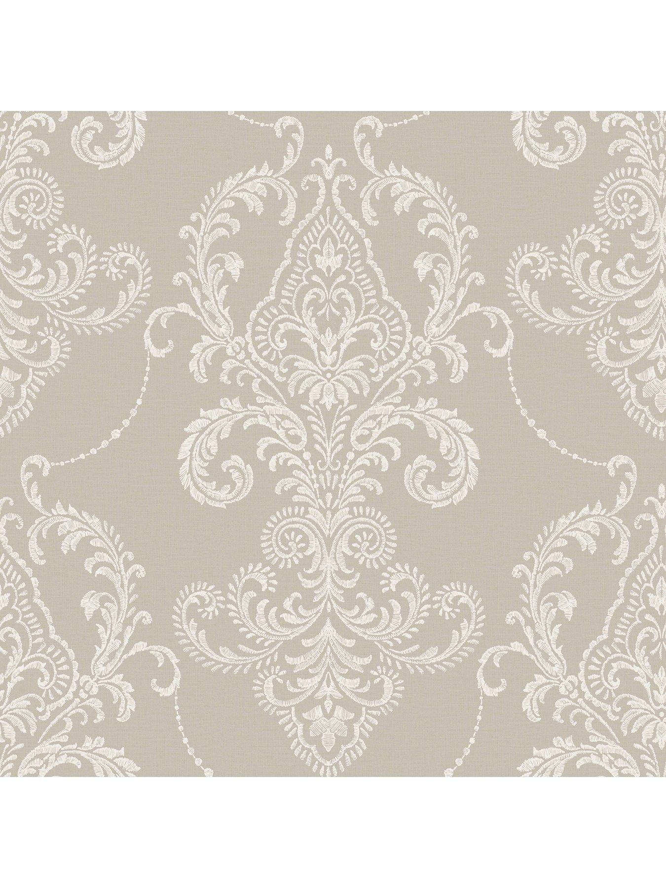 Image 5 of 7 of The Very Collection Embroidered Damask Natural Wallpaper