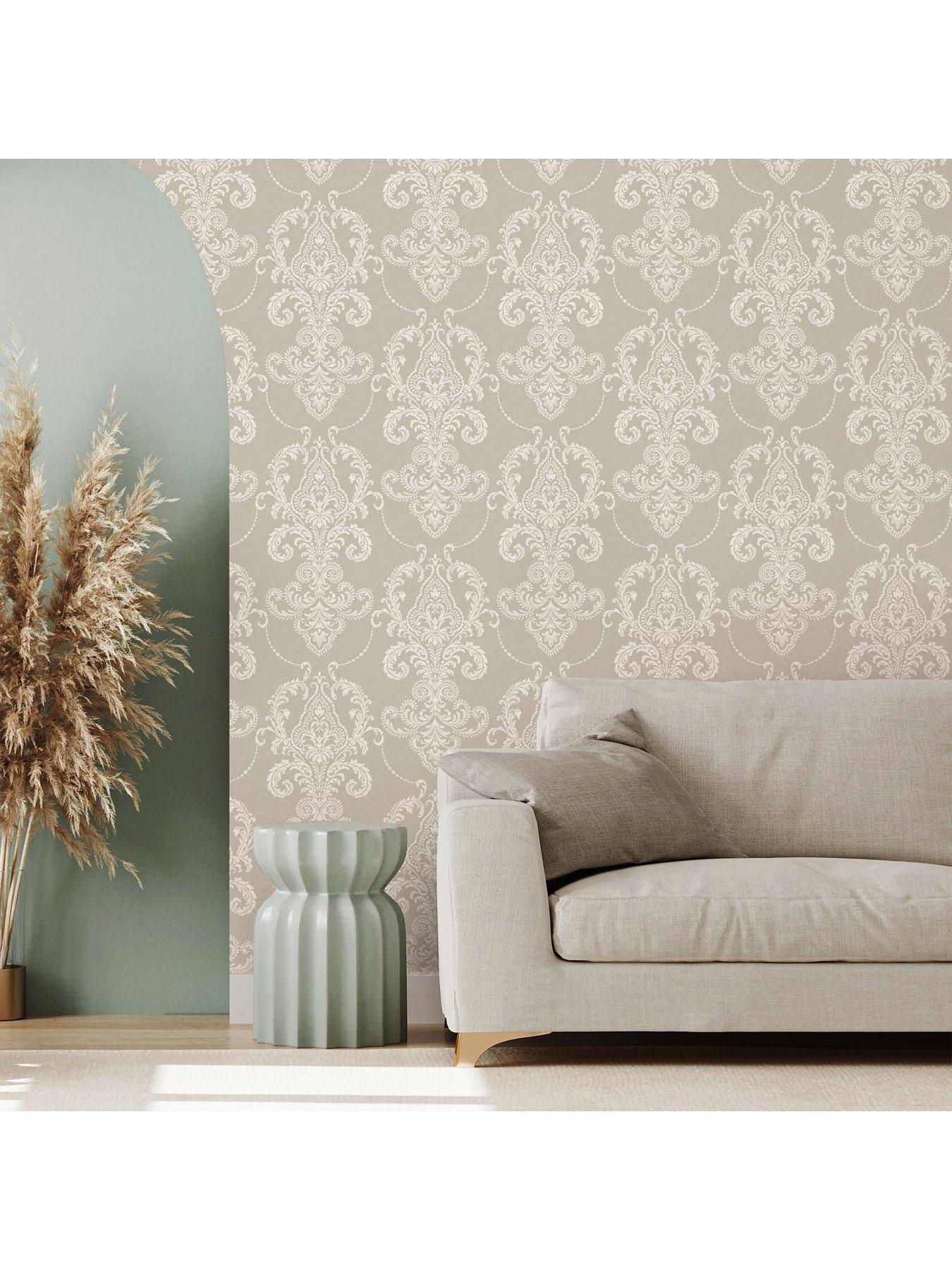 Image 6 of 7 of The Very Collection Embroidered Damask Natural Wallpaper